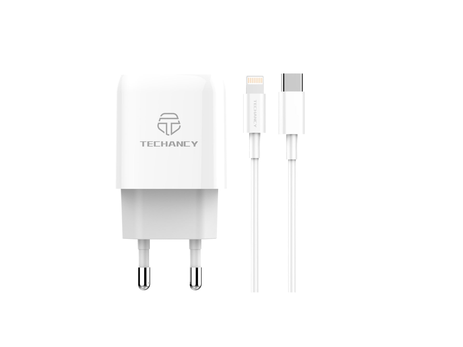 Techancy Carregador Branco De 20 W TA2801, Compatível Com Pd E Qc3.0 Com Cabo Usb-C Branco De 1 M Para Lightning
