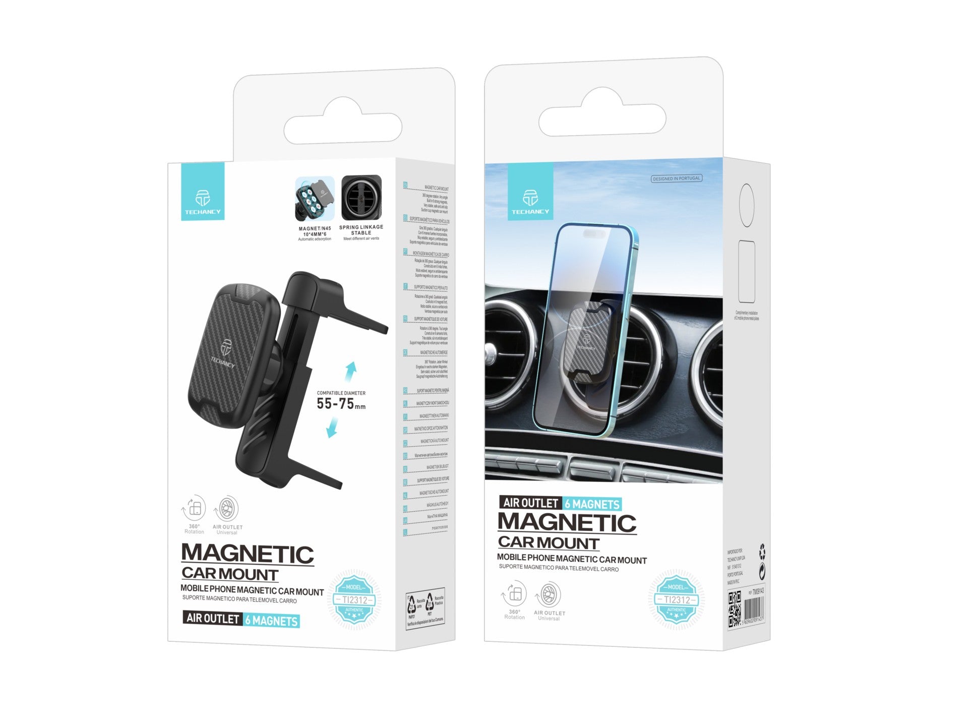 Techancy Suporte Magnético Para Telemóvel Para Automóvel Ti2312 Preto, Compatível Com As Saídas De Ar Redondas Da Mercedes-Benz