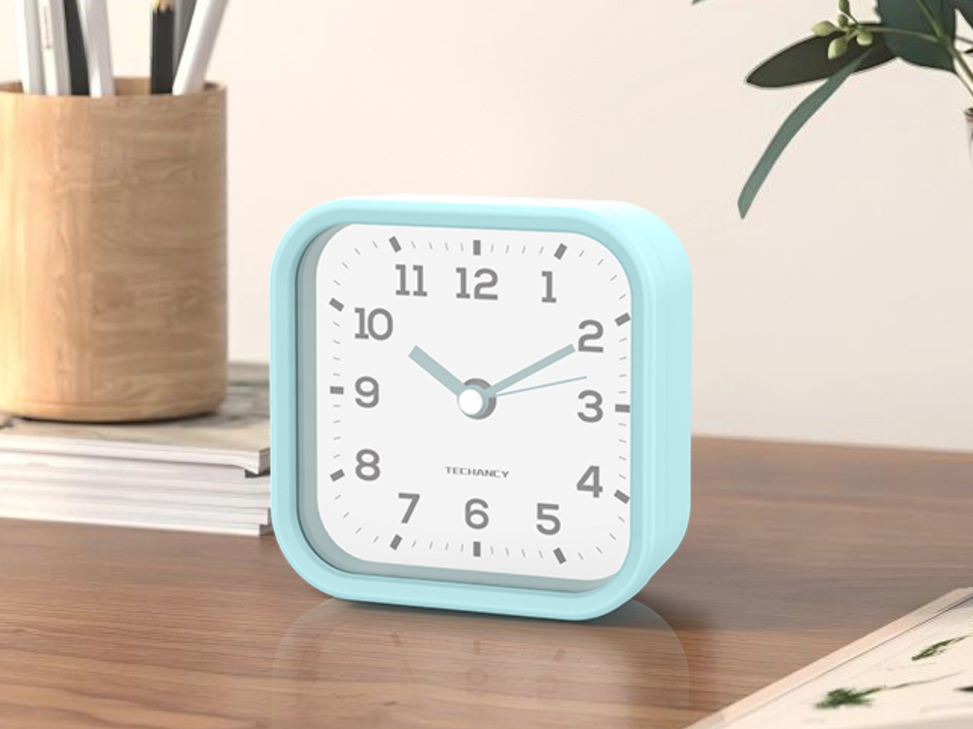 Techancy Mini despertador de mesa ME2623 silencioso números grandes espelho HD corpo ABS portátil para quarto e escritório cor azul
