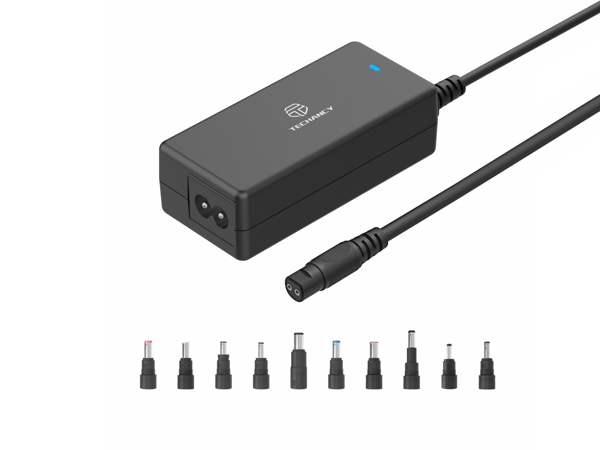 Techancy Adaptador de energia universal TL7344 para laptops, com potência de 70W, 10 conectores e proteções contra sobrecorrente e sobretensão