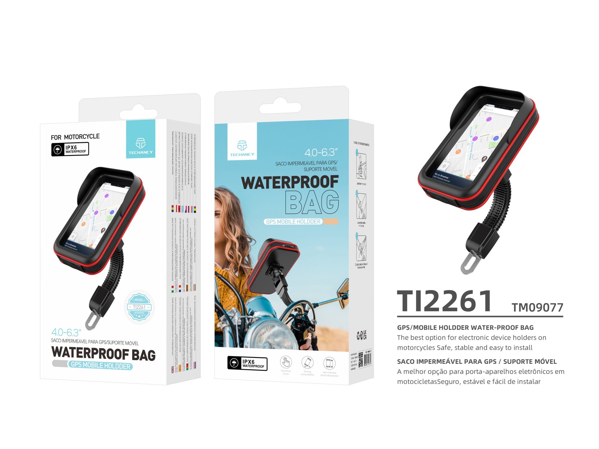 Techancy Motorcycle Phone Holder with Waterproof Function Black+Red Ti2261, Universal Motorcycle Mirror Mount,