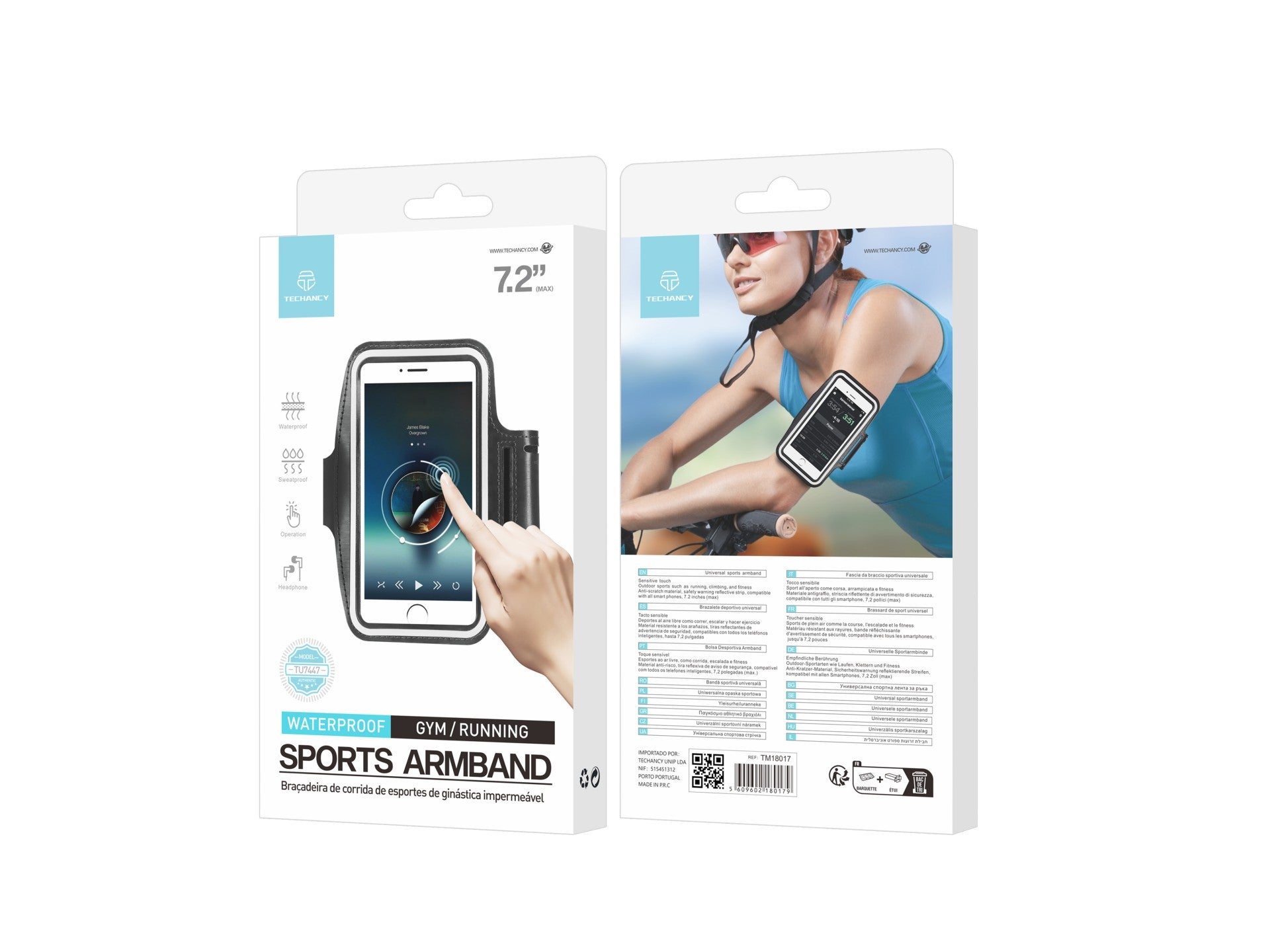 Techancy Bolsa De Braço Desportiva TU7447, Telemóvel De 7,2', Ecrã Tátil Transparente, Aviso Refletor Noturno.