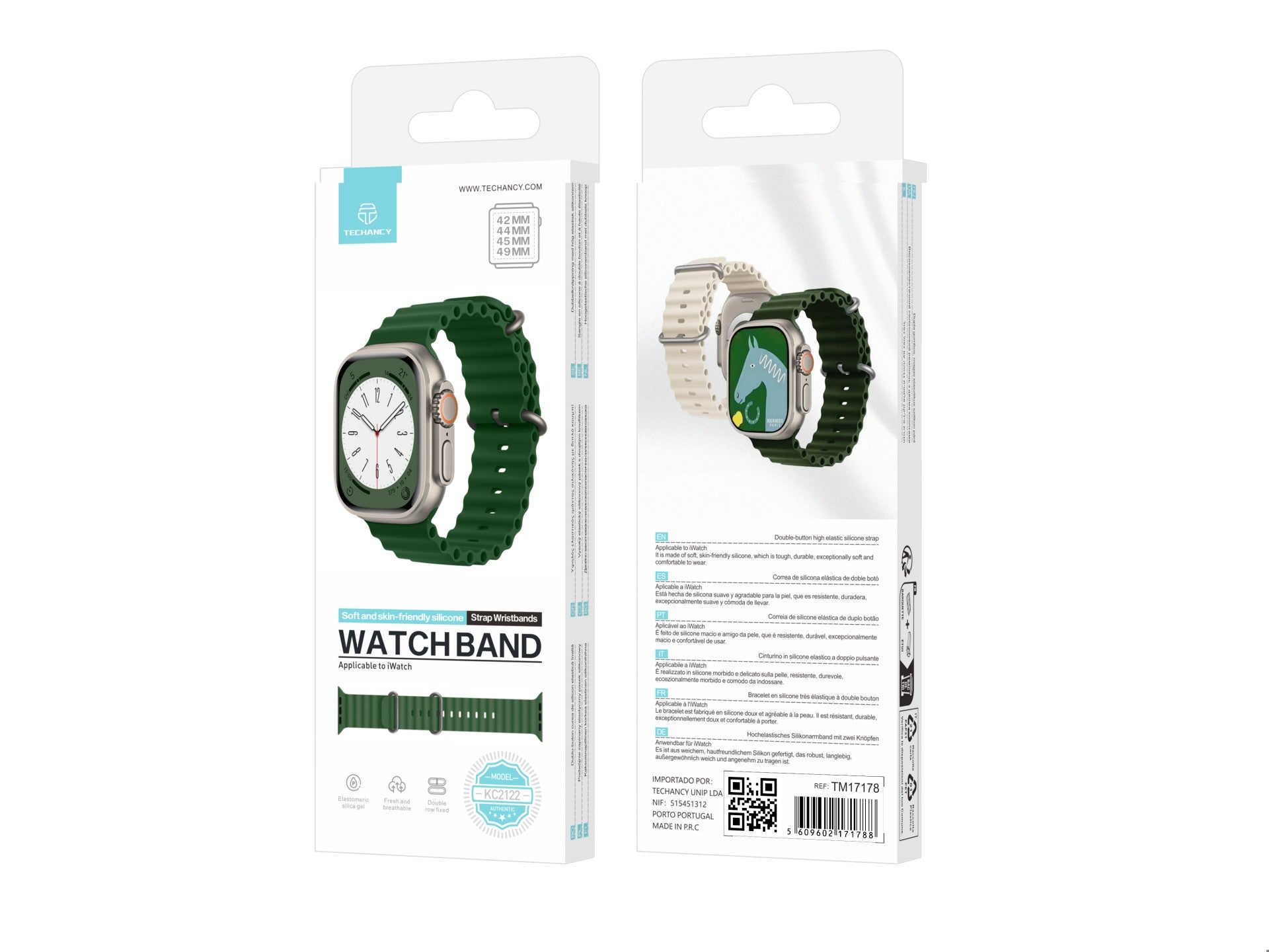 Correa de silicona verde Techancy KC2122, compatible con Apple Watch de 42 mm, 44 mm, 45 mm y 49 mm, de silicona suave.