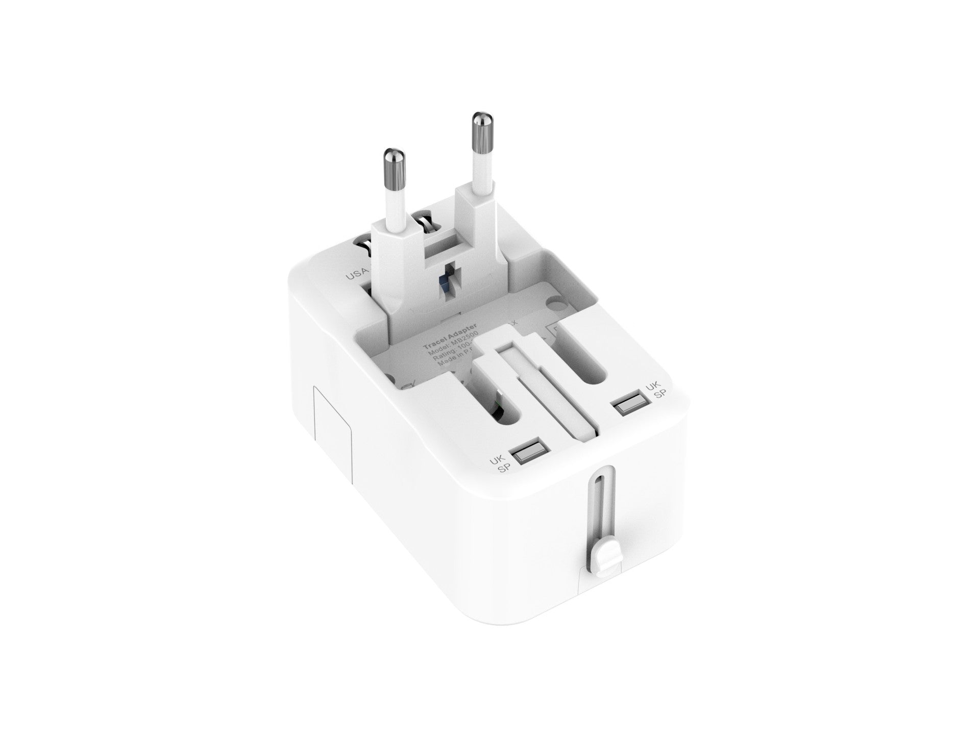 Techancy Adaptador Universal De Viagem Branco MB2500, 2500 W (Máx.) Função De Conversão De Ficha De Viagem Transfronteiriça