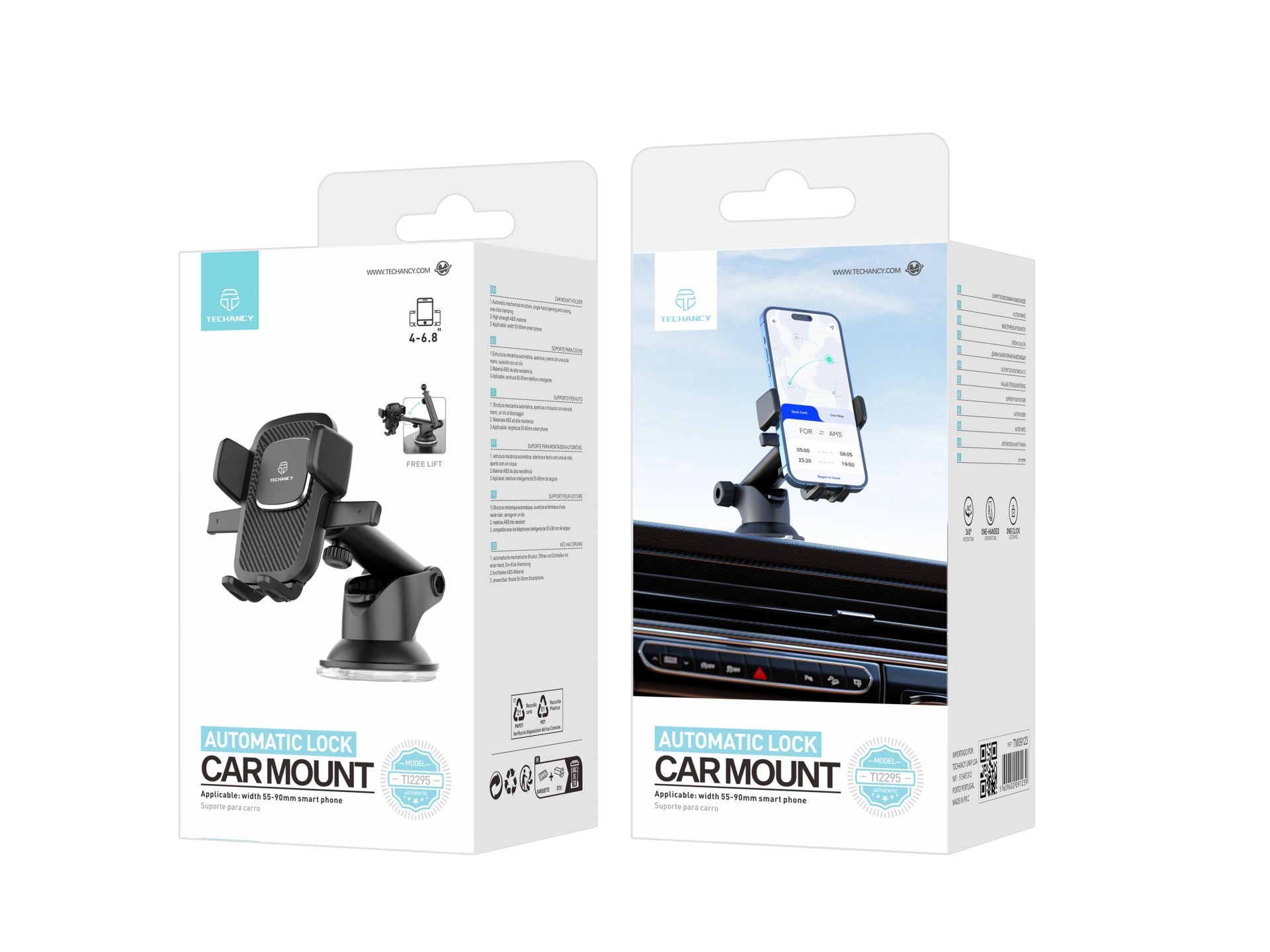 Soporte para teléfono de coche Techancy Ti2295, ABS de alta resistencia, para teléfonos móviles de 4 a 6,8 pulgadas
