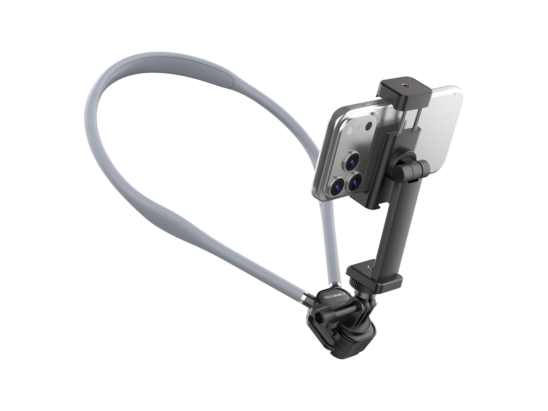 Soporte para el cuello Techancy TI2346 para cámaras y teléfonos móviles con brazo flexible de 70 cm, manos libres, color gris.