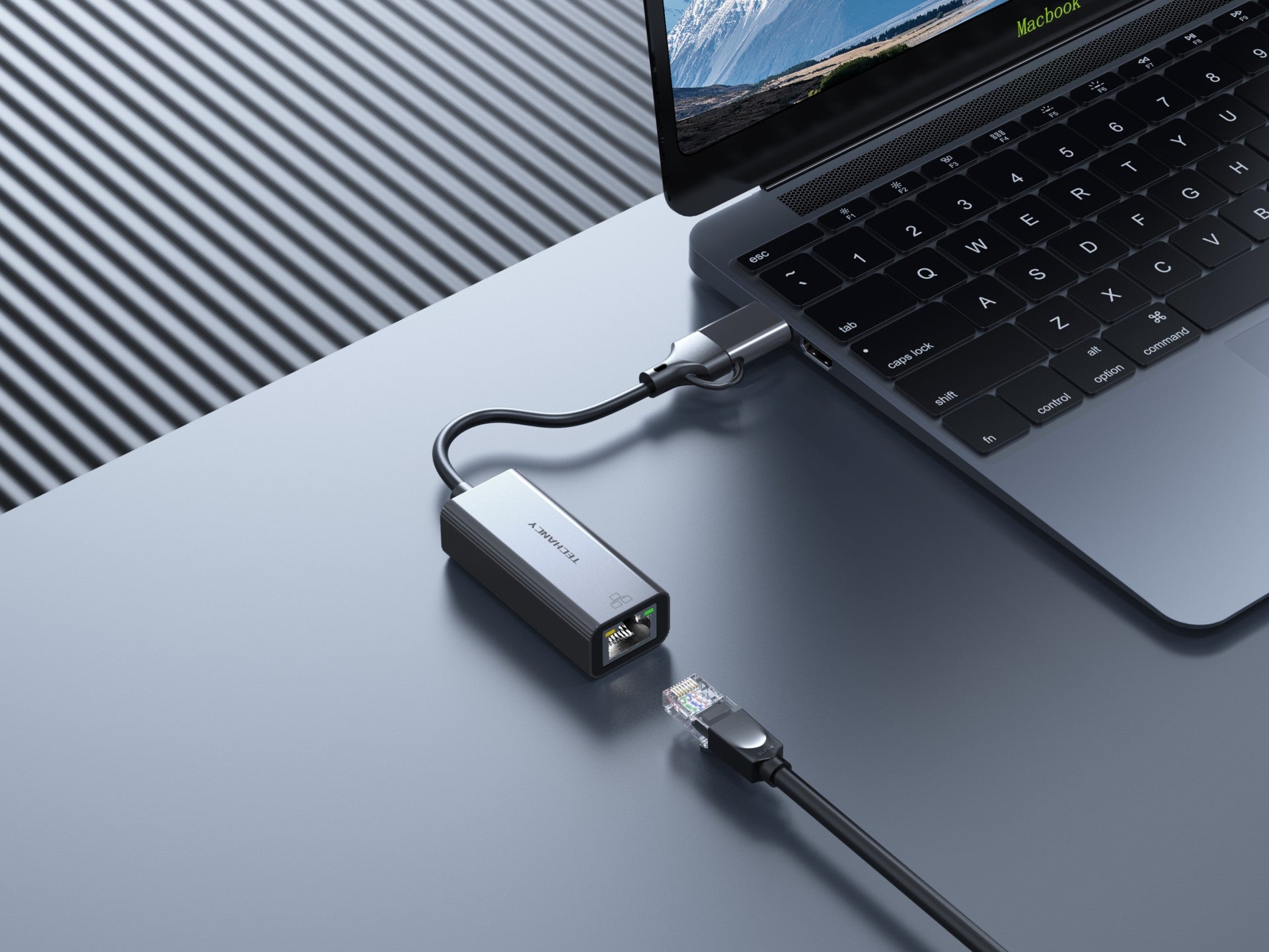 Adaptador Ethernet Techancy USB-A/USB-C a RJ-45 MG1425, compatible con sistemas Mac OS, iOS y Windows, 10/100 Mbps
