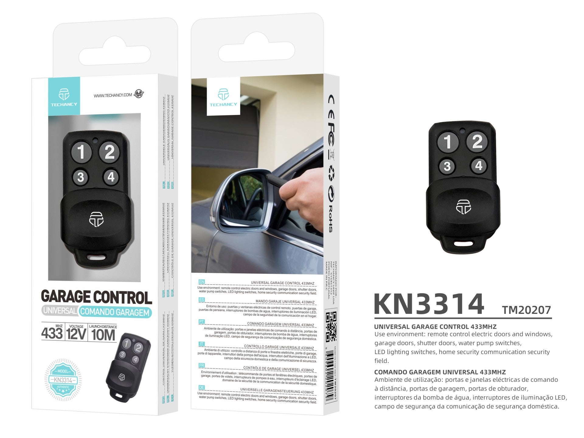 Techancy Controlo Remoto Universal KN3314, 433mhz, Para Janelas, Portas, Portas De Garagem, Etc. Fácil De Utilizar.