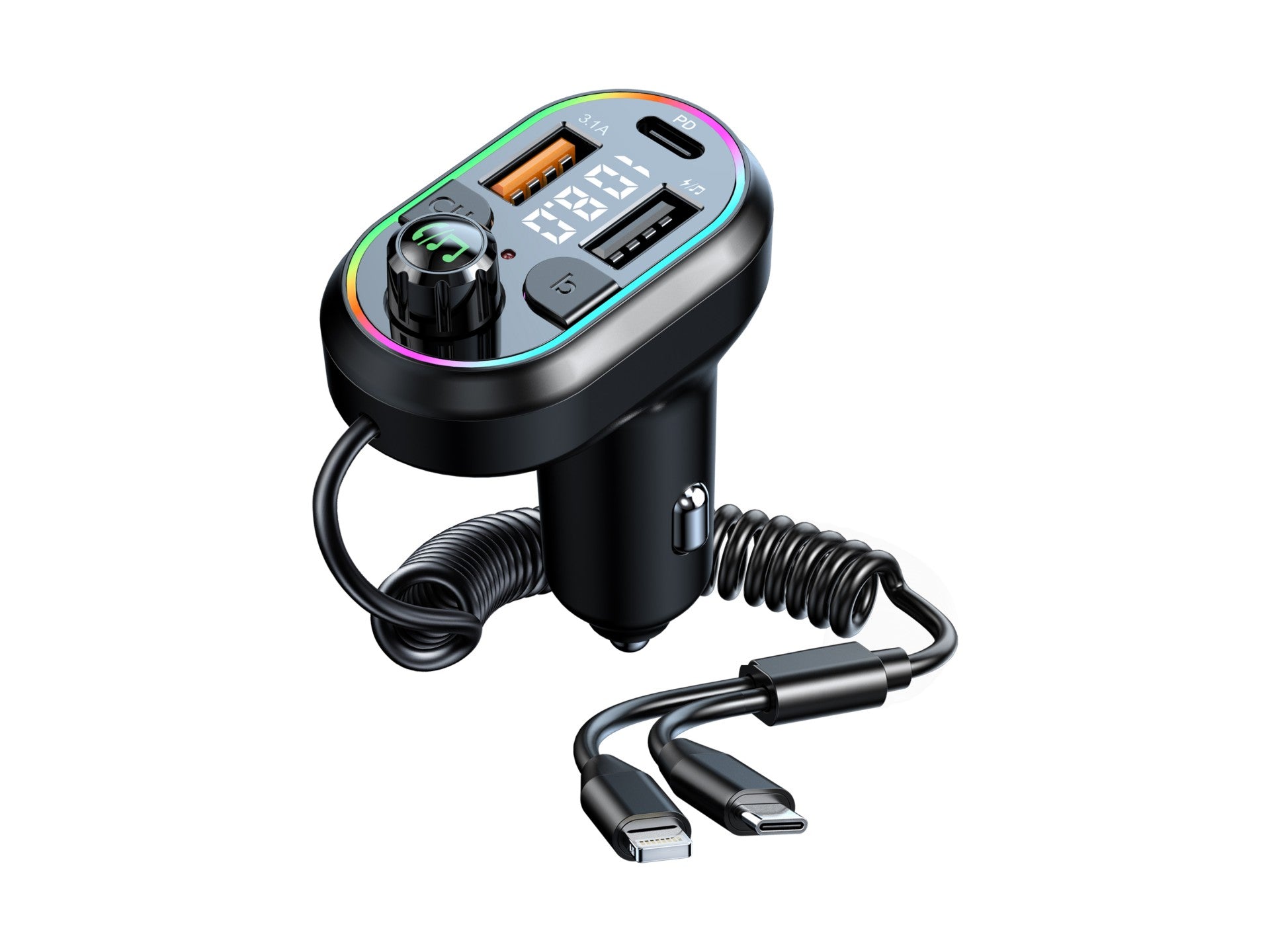 Techancy Leitor De Mp3 Para Automóvel TE0869, Cabo 2 Em 1, Carregamento Rápido Pd25w, Efeito De Luz Fria