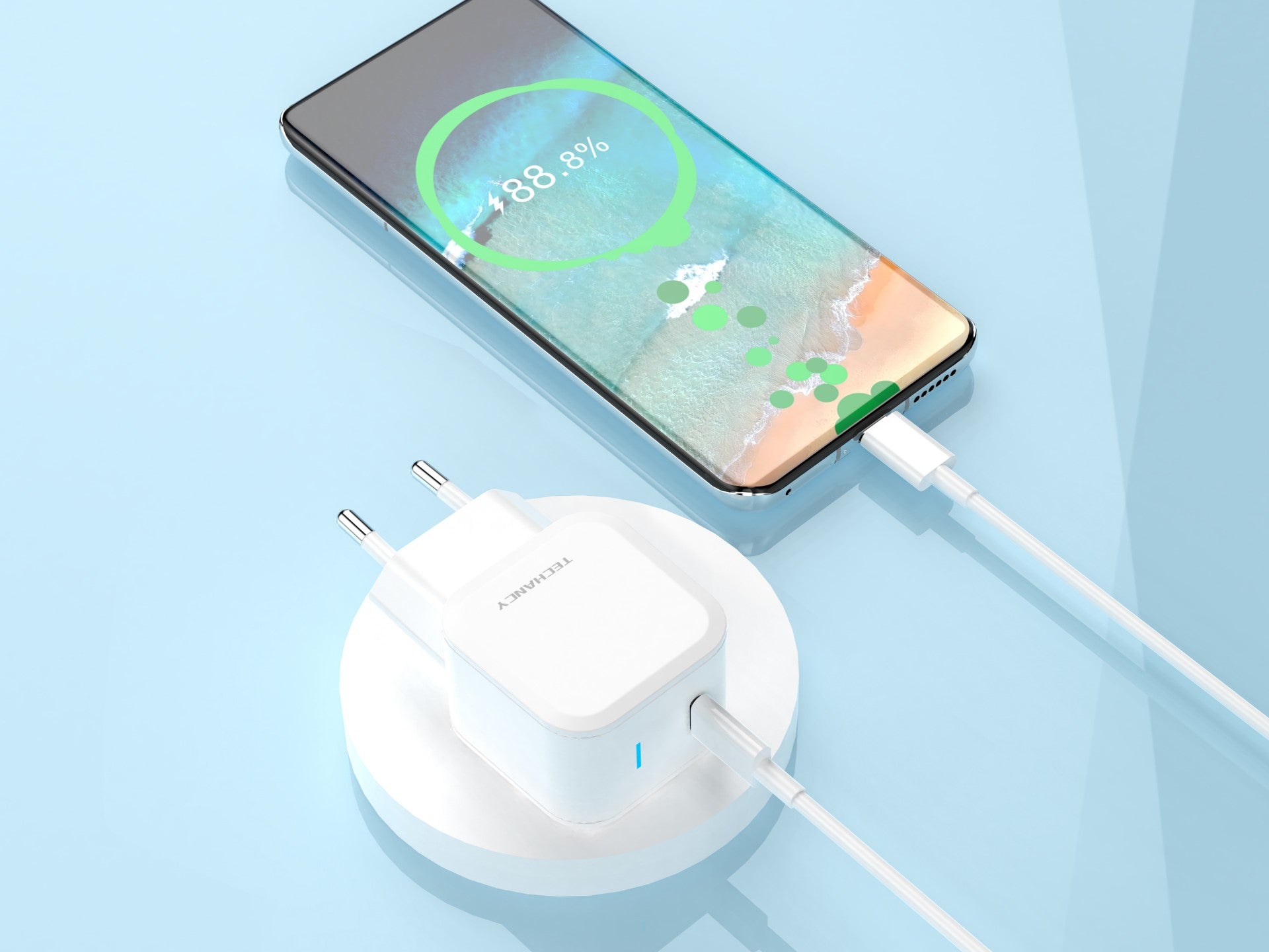 Techancy Carregador Pd De 25w Usb C Branco TA2812, Cabo De Carregamento Rápido Usb C Para Usb C 3a Kit.