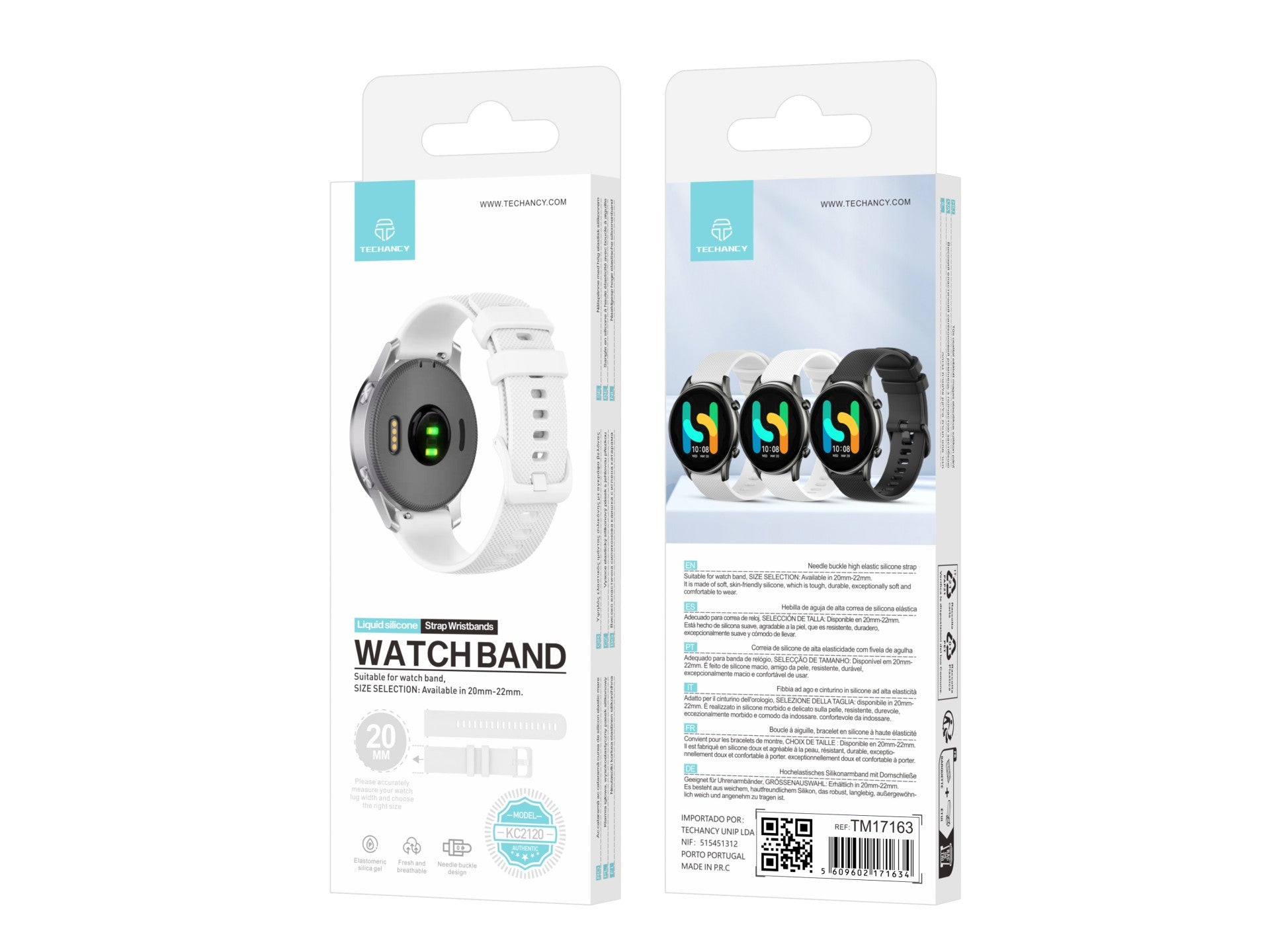 Techancy Pulseira De Relógio Inteligente Branca De 20mm KC2120, Compatível Com Samsung Galaxy Watch/Huawei Watch