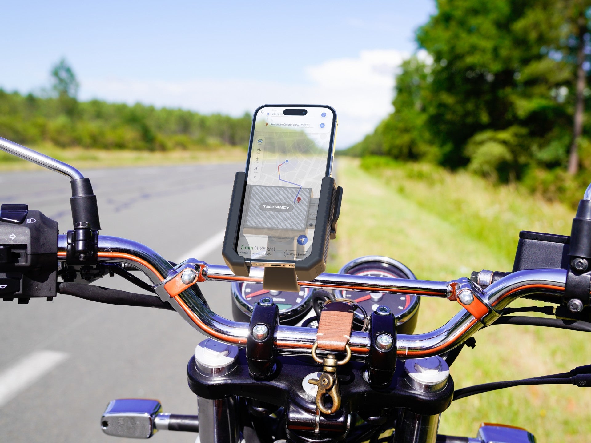 Techancy TI2338 Universal Mobile Phone Holder, Compatible with Bicycle/Motorcycle, 4.5-7.2 Inches, ABS+Silicone, Black