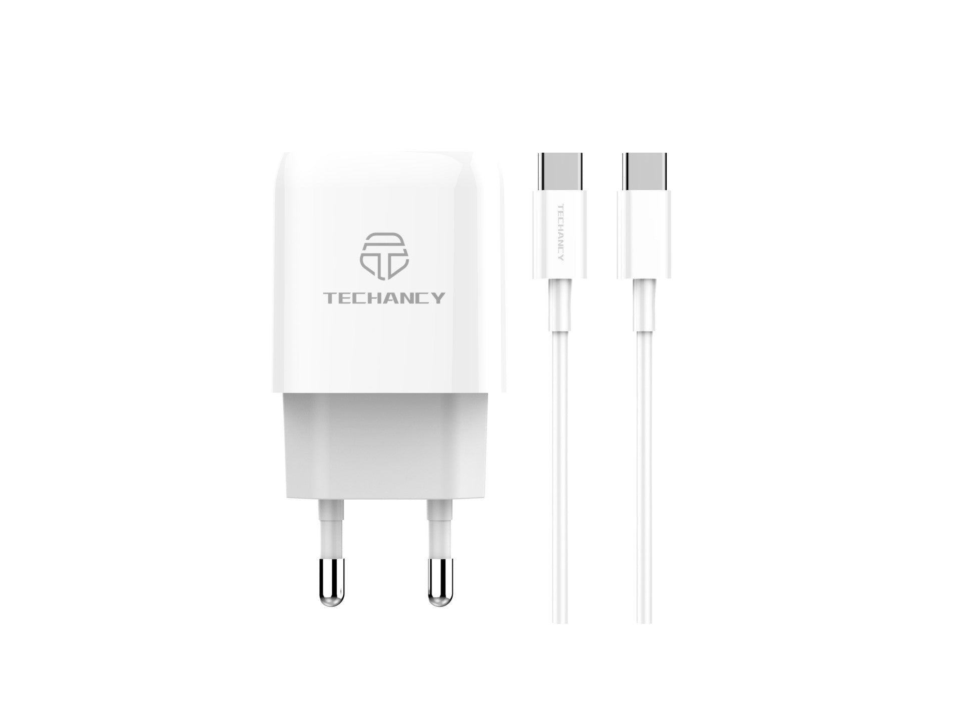 Cargador Techancy TA2802 blanco de 20 W con compatibilidad con PD y QC3.0 y cable USB-C blanco de 1 m