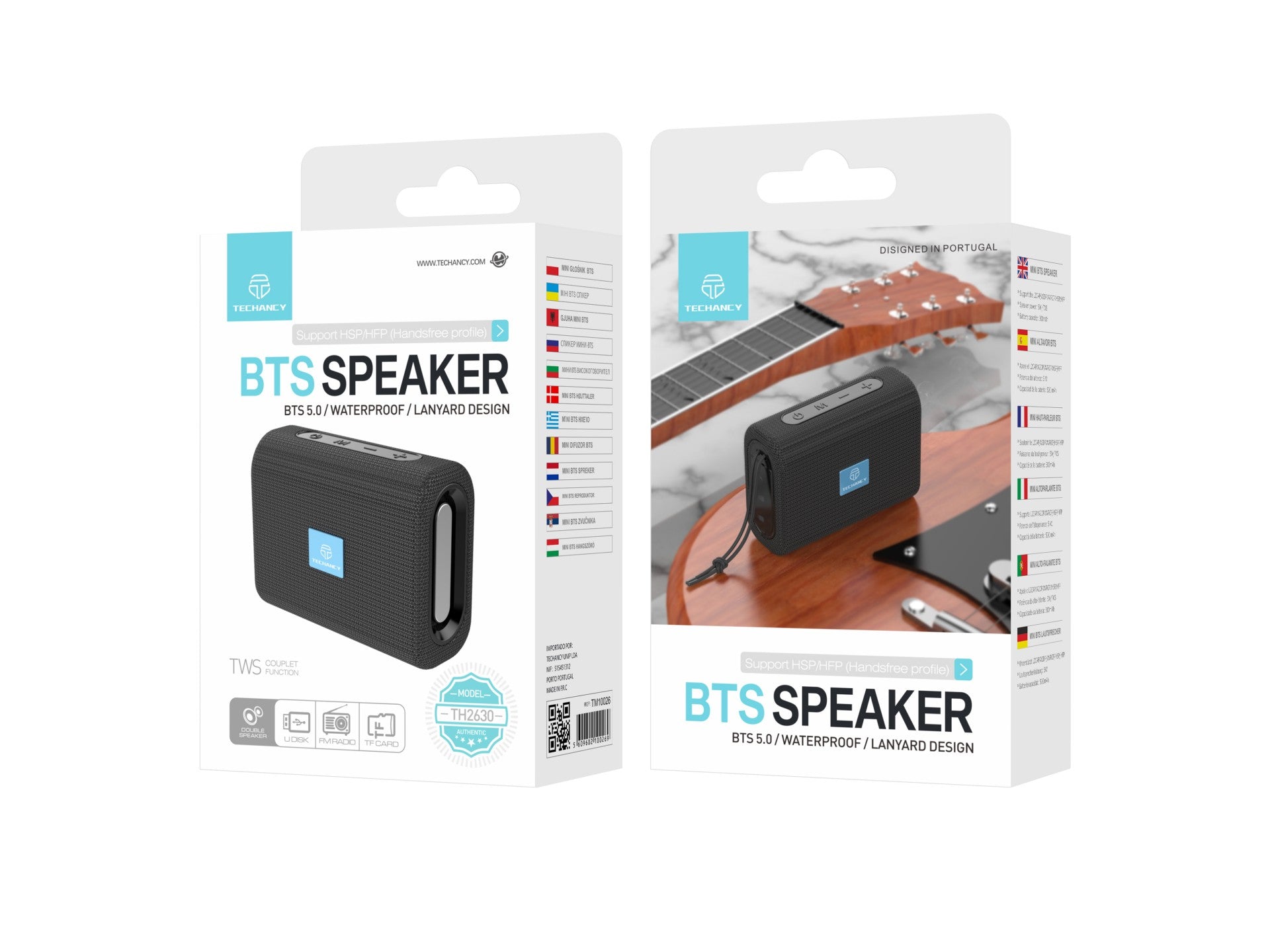 Techancy Mini Wireless Speaker Black TH2630, Built-in Battery Playback, Bluetooth 5.0 Connectivity, TWS Support