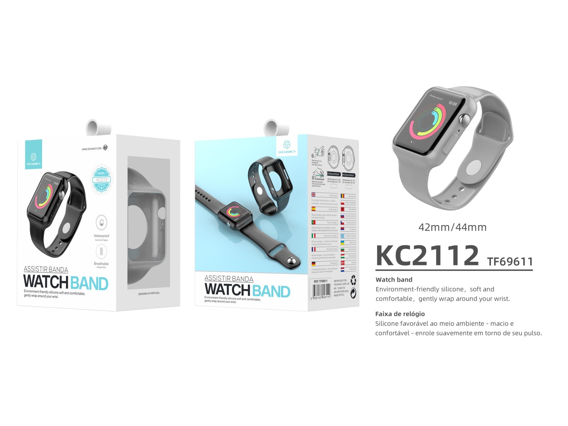 Techancy KC2112 Fully Adhesive Watch Band, Compatible with Apple Watch 42-44 mm, Gray