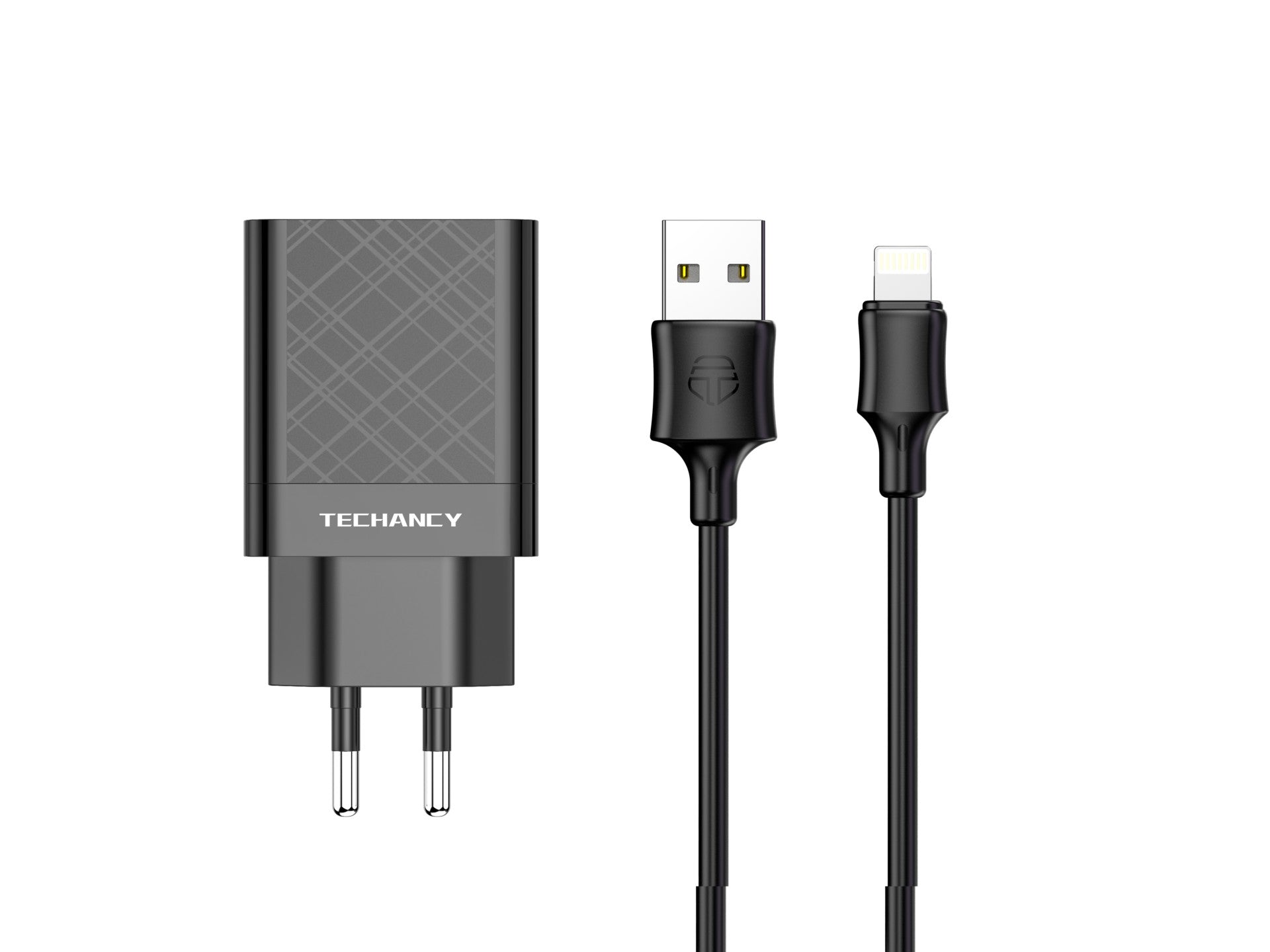 Techancy USB Charger 2.4A Black TA2759, Cable Kit IP7/X/11-14, 1m 2.4A, Built-in Smart Chip.