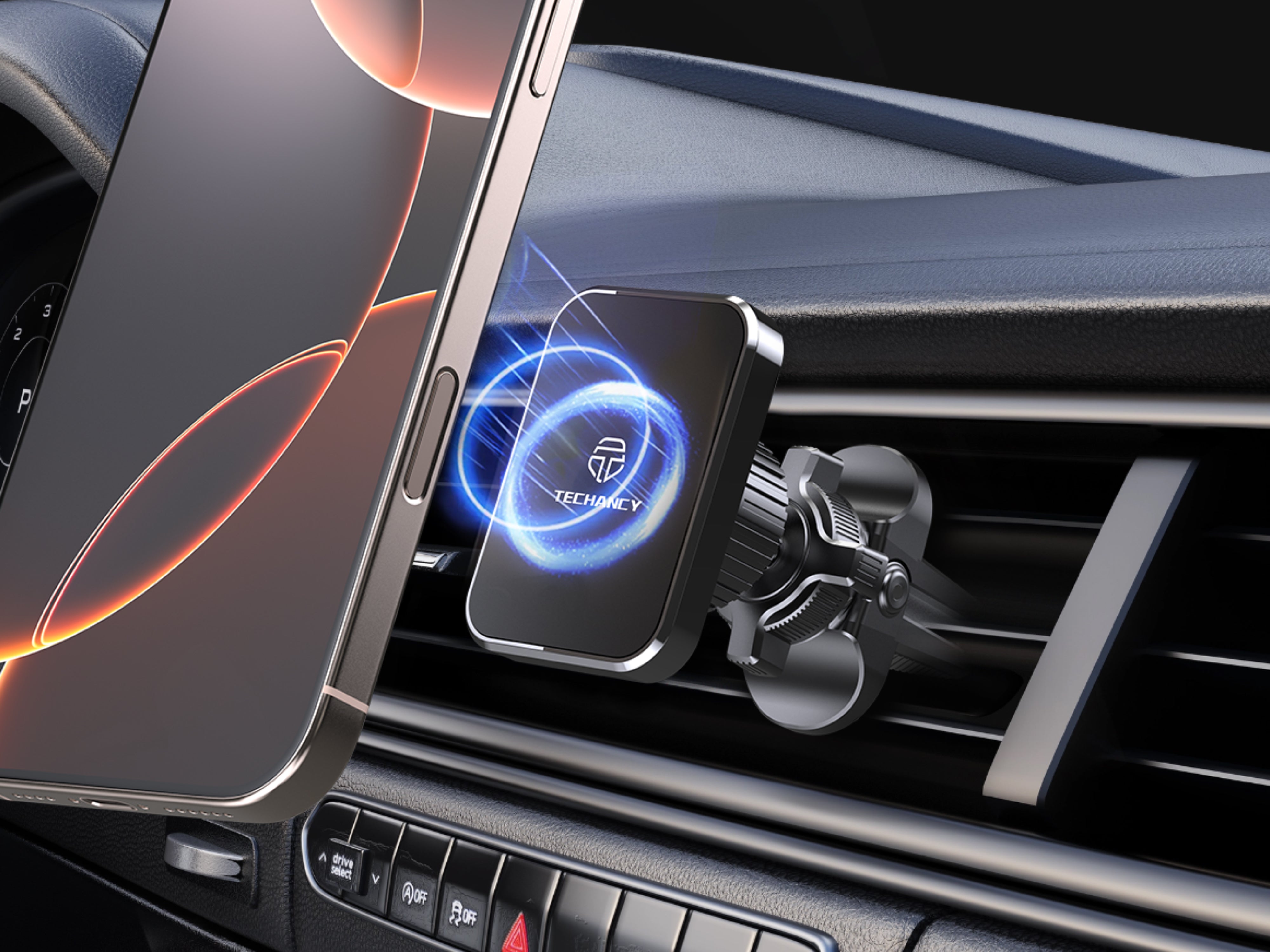 Soporte magnético para coche Techancy TI2339, con ángulo de 360 grados para parrilla, 4 imanes potentes, estables y antideslizantes, color negro