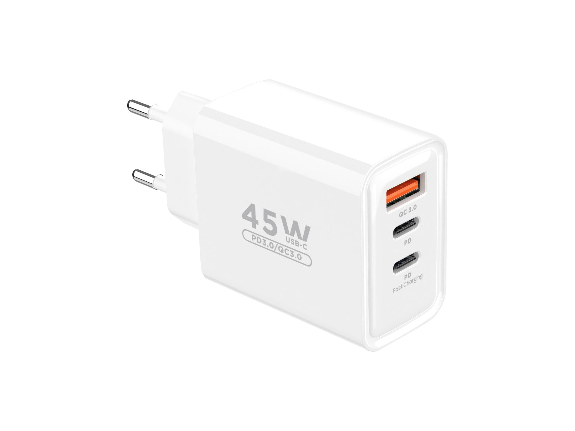 Techancy Carregador USB-A+USB-C+USB-C TA2821, 45W PD, SaIda Múltipla, Design Portatil, CompatIvel com Múltiplos Dispositivos