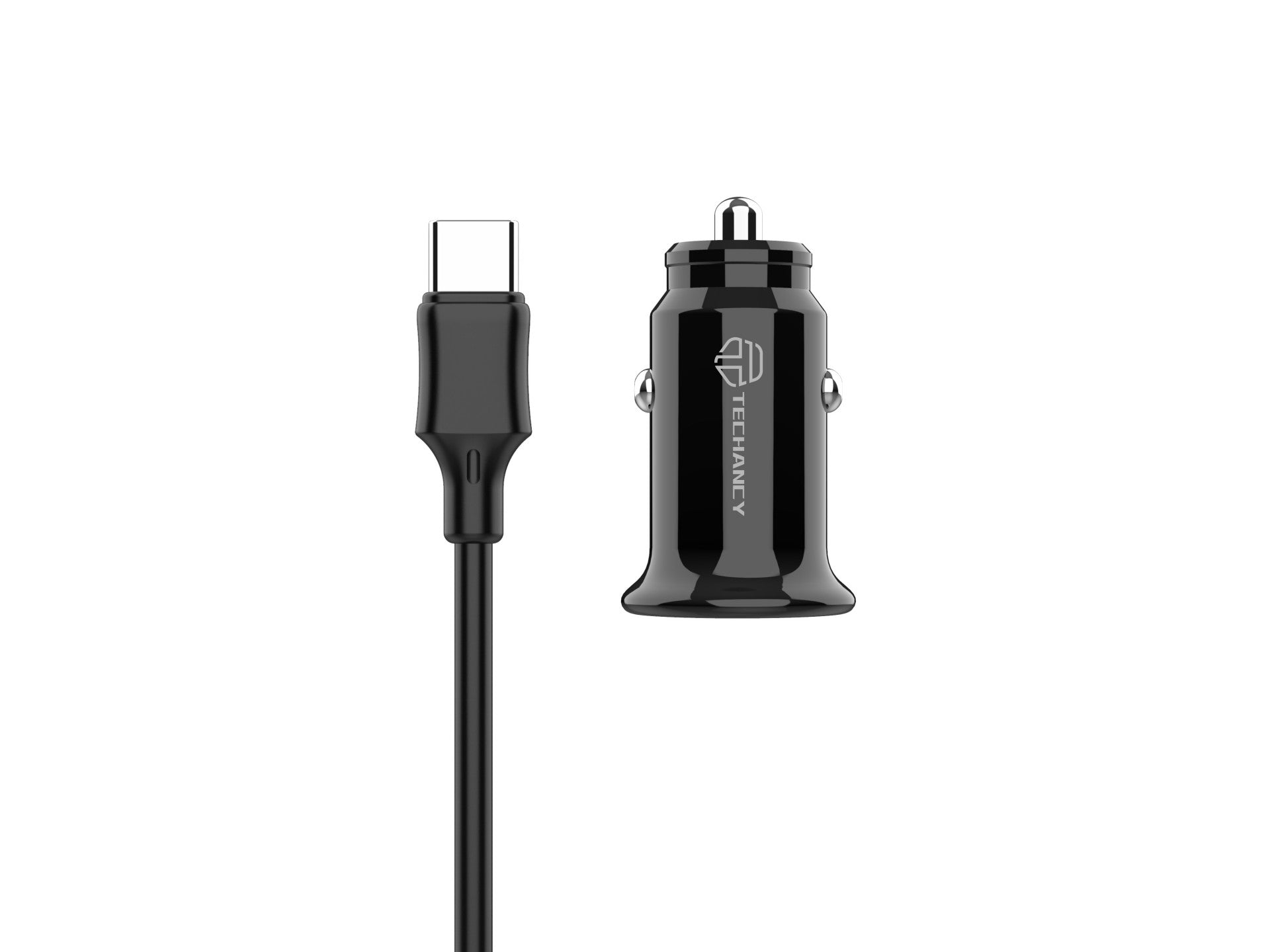 Techancy TC6407 Mini Car Charger, 2USB Charging 2.4A, USB-Type-C Data Cable Set 1m, Black