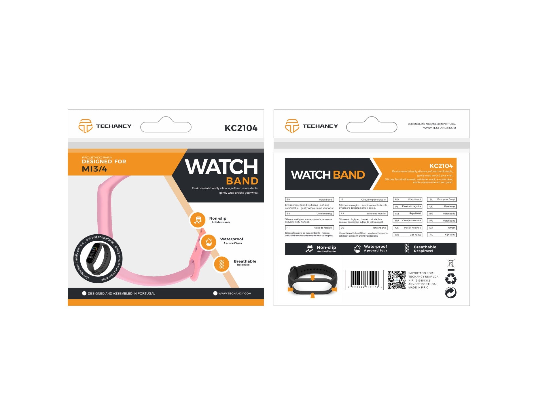 Techancy Pink Silicone Wristband KC2104, Compatible with Mi3/4 Smart Band, Made of Silicone, Soft and Comfortable.