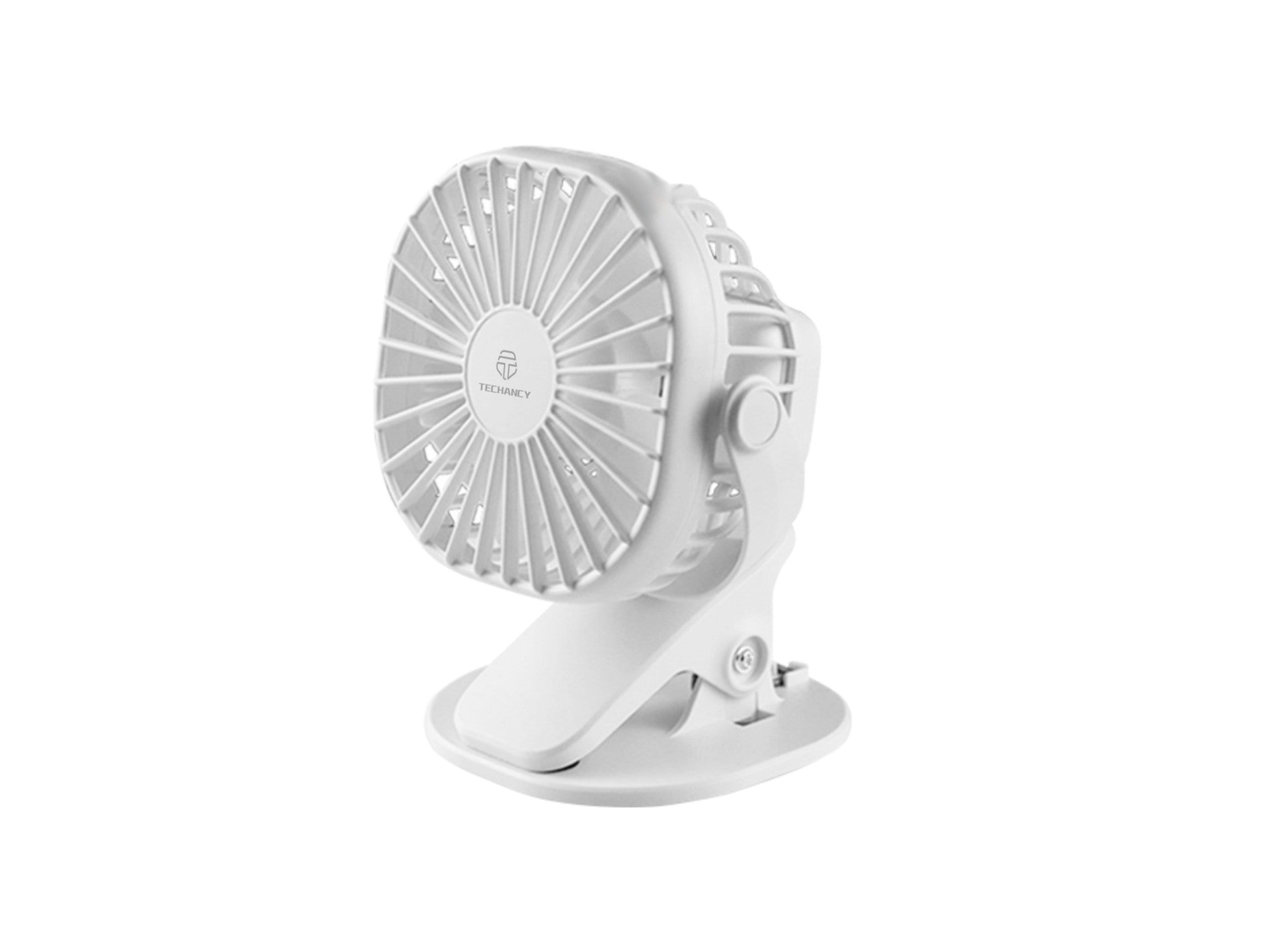 Techancy Ventoinha De Encaixe Branca KL7305 Para Utilização Na Secretária E No Automóvel, Bateria Interna, Carregamento Usb