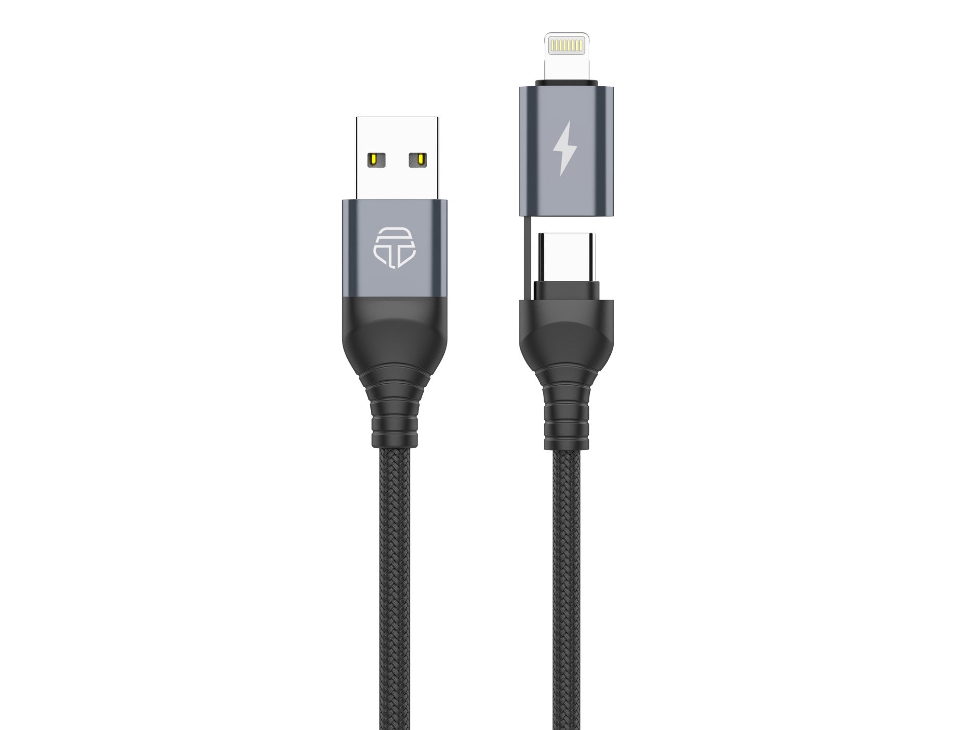 Techancy Cabo De Dados Usb 2 Em 1 Preto TB1739, Carregamento Rápido De 3,1 A, Tipo C/Lightning Em Ambas As Portas