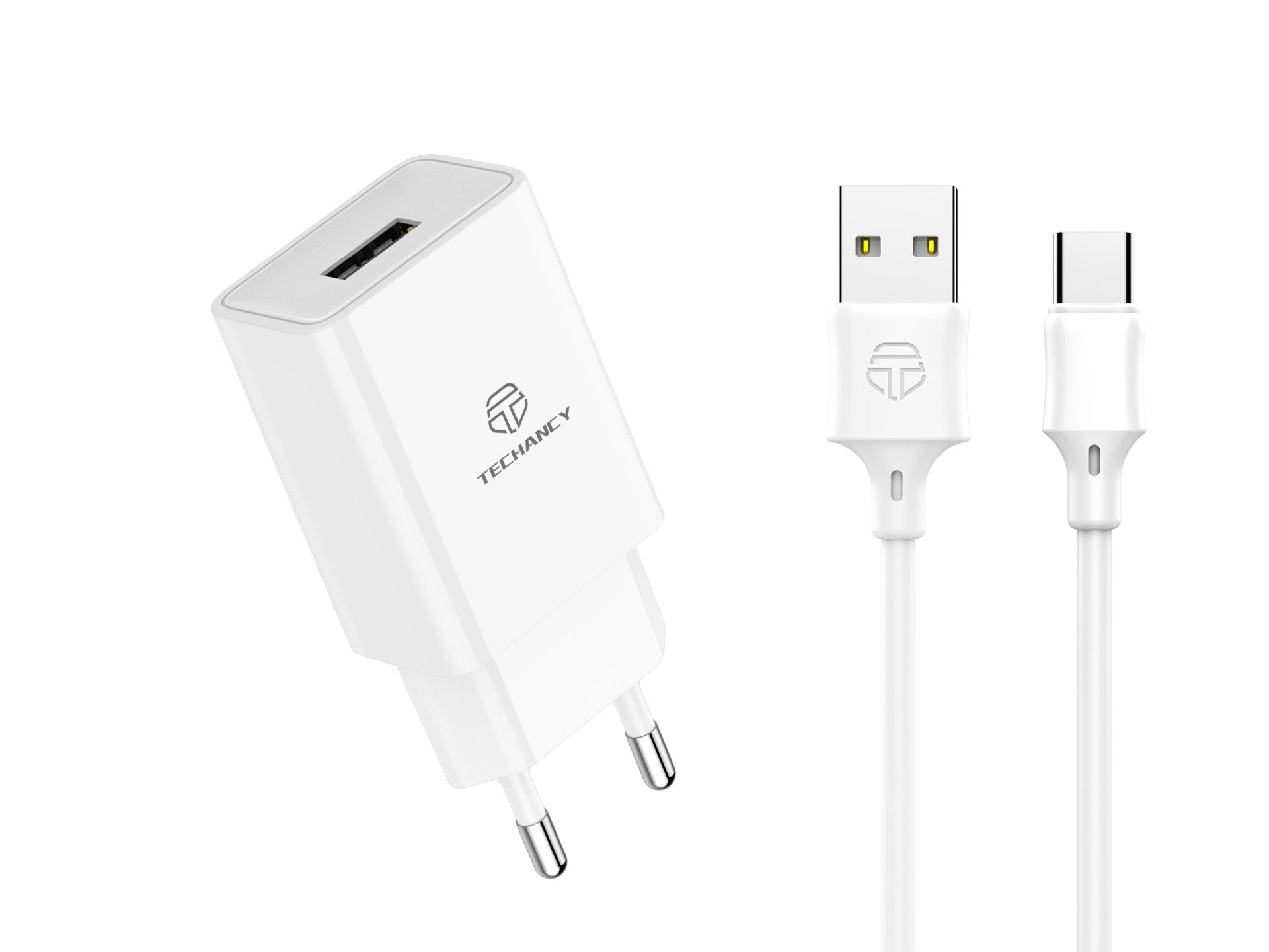 Techancy Carregador De Telemóvel Branco TA2788, Saída Usb 5v-2.4a Carregamento, Cabo Usb-Tipo C Conjunto De Carregador 1m