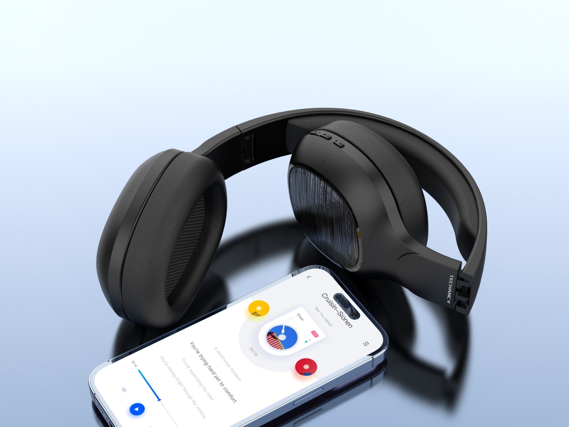 Techancy Wireless Headphones TH5213, 12h Music Playback, Stereo Effect, Foldable Design, Comfortable to Wear.