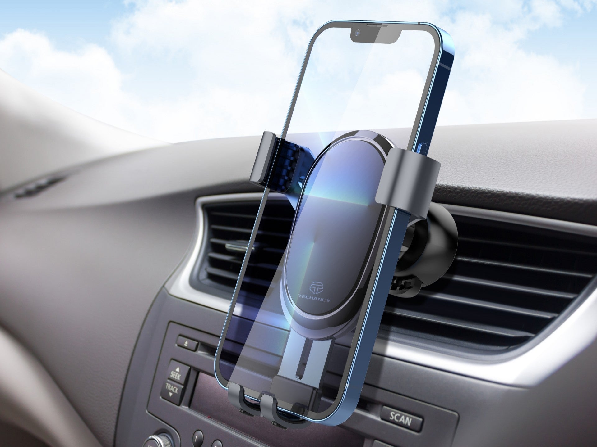 Techancy Ti2251 Car Phone Holder, For 7.2'' Cell Phones, Gravity Mount, Metal,