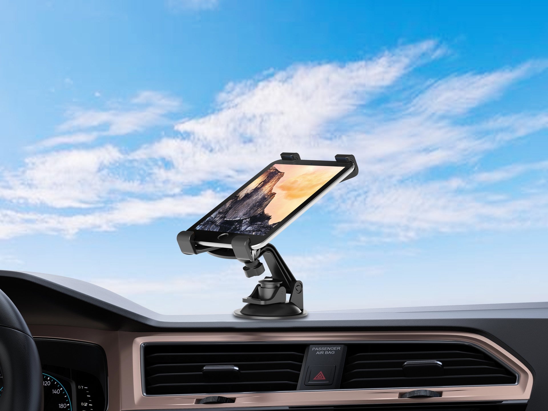 Techancy Suporte para Telemóvel e Tablet 4.7-13" TI2233 Preto, Rotação 360°, Ventosa Ajustável, Material PC+ABS
