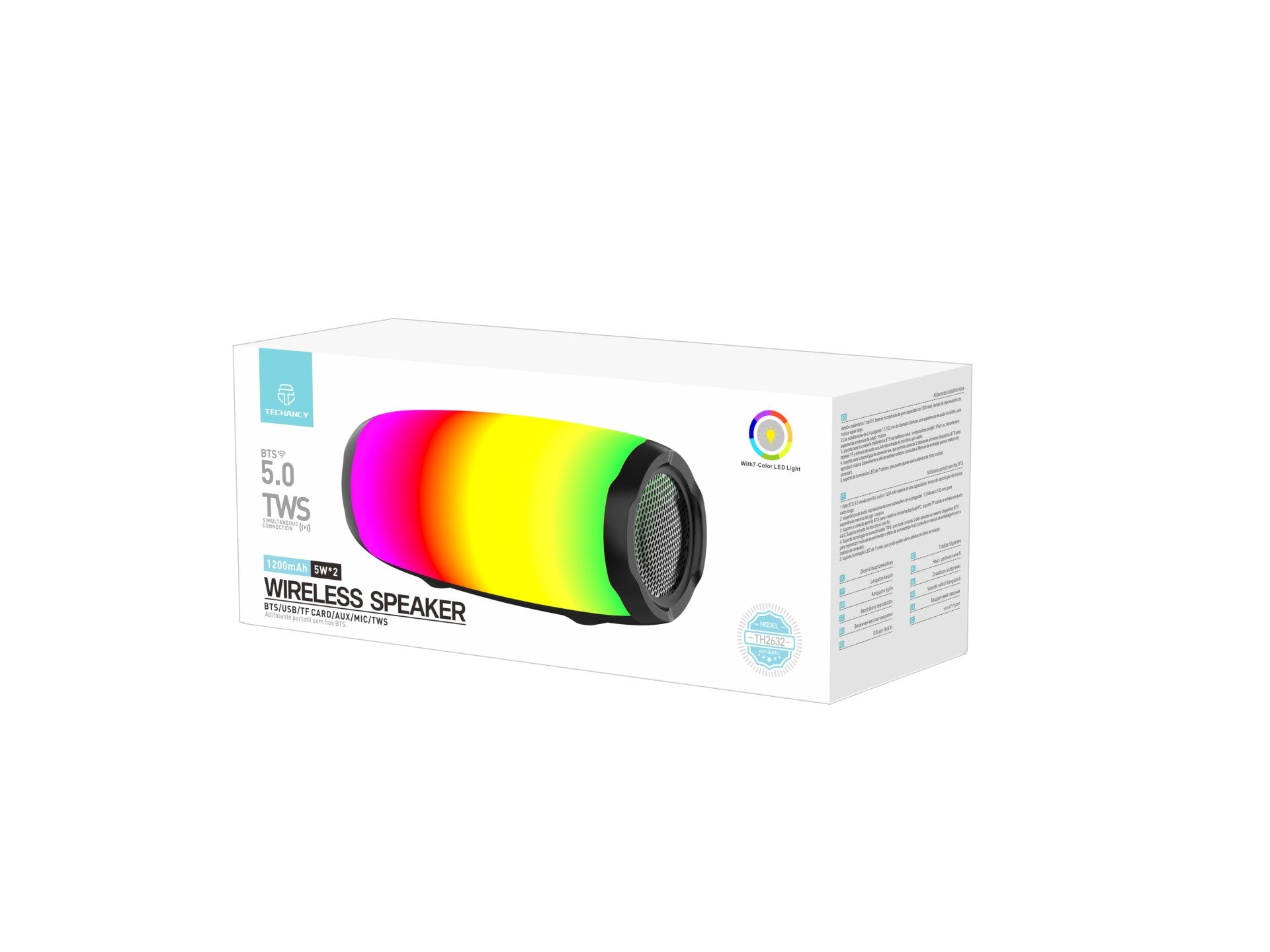 Techancy Audio Bluetooth TH2632, LED de ritmo musical, batería integrada, compatible con conexión inalámbrica 5.0/TF/U Disk/Aux