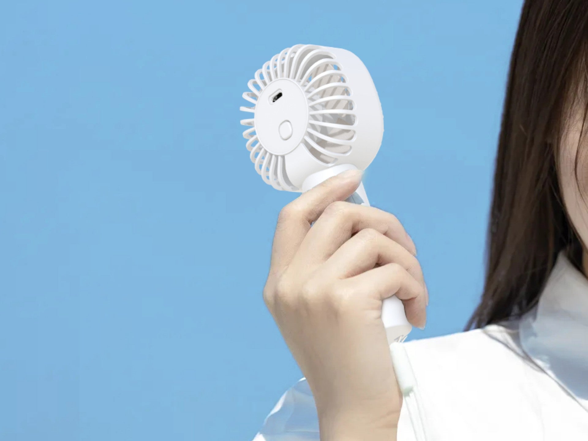 Techancy Mini USB Fan White KL7308 with Fan Holder, Rechargeable Lithium Battery, 3 Speed Modes