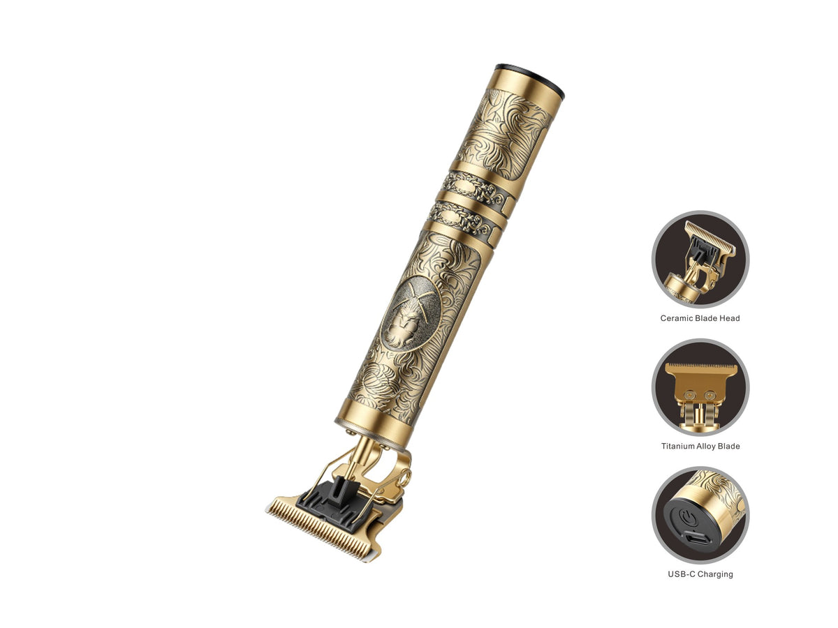 Techancy Maquina de Cortar Cabelo MN6031 com Lamina de Aco, Bateria 18650, USB-C, Corpo Metalico, Dourado