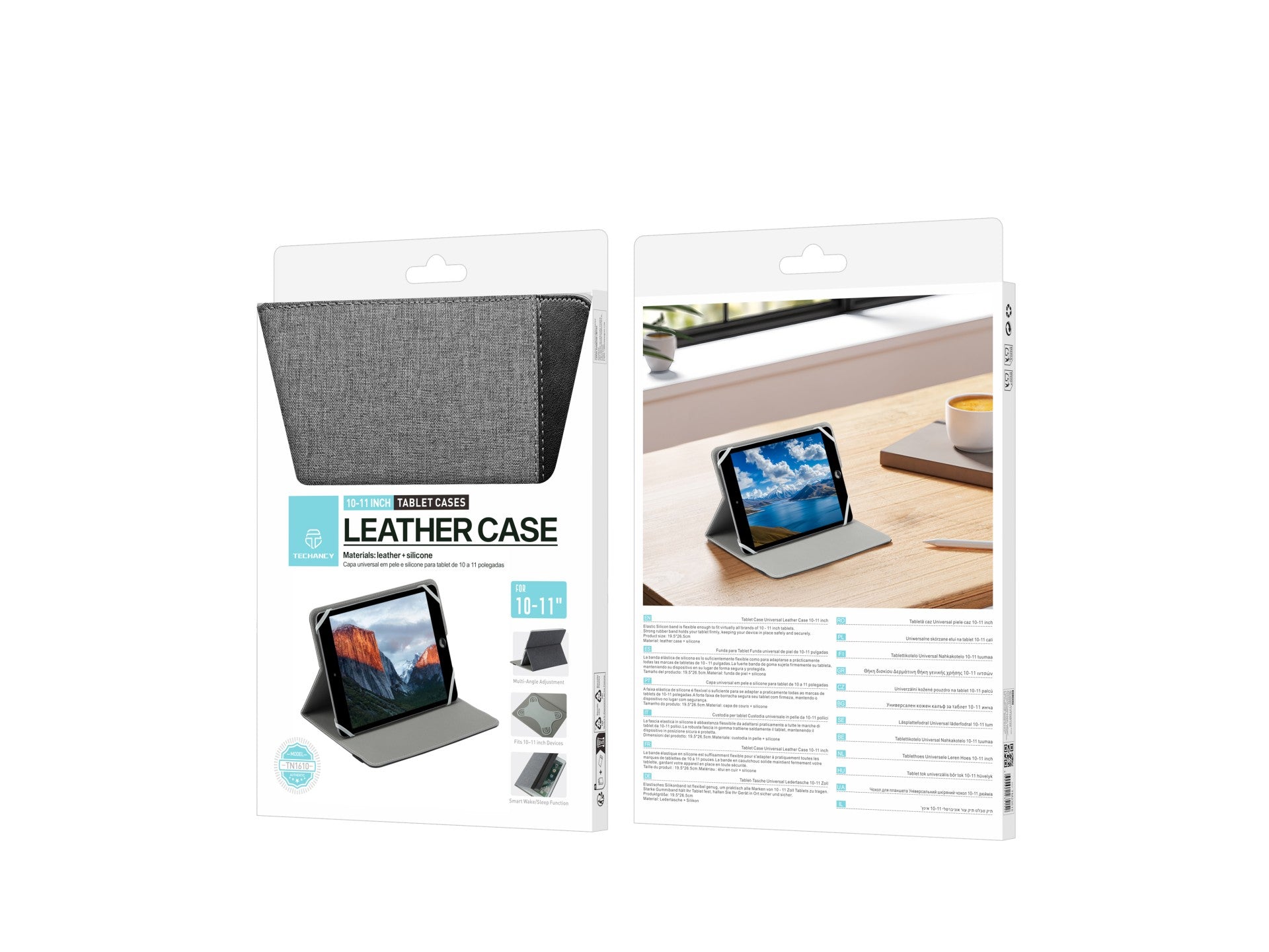 Techancy Tablet Case TN1610 Universal For 10-11 Inches Leather Silicone Adjustable Multi-Angle Elastic Band Non-Slip Gray