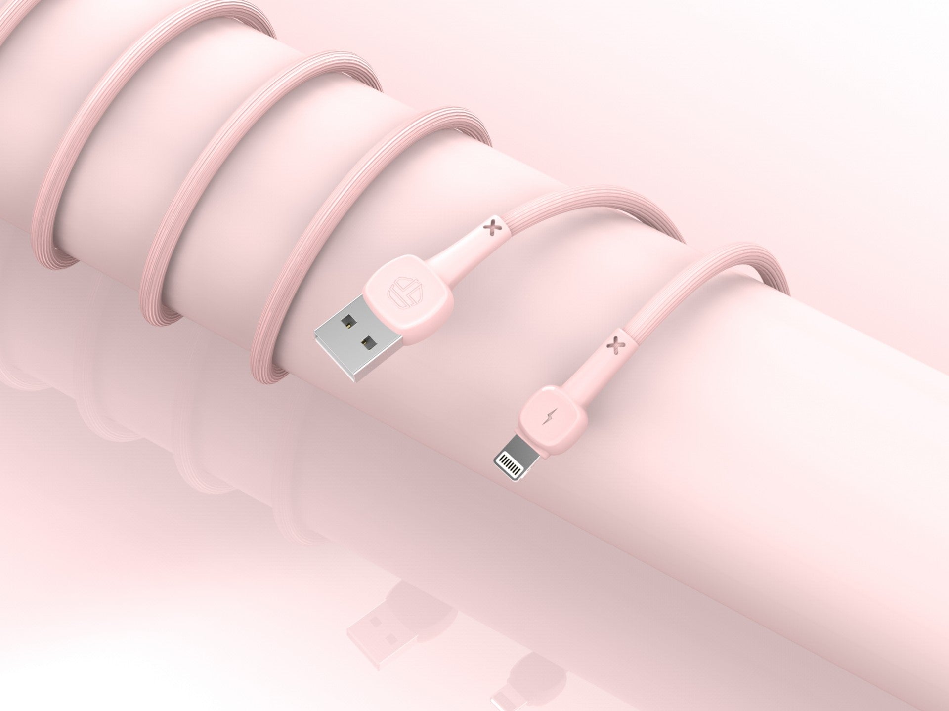 Techancy USB-Lightning Data Cable Pink TB1660, Fast Charging Macaron 2.4a, Length 1.2m, Compatible with iPhone/iPad