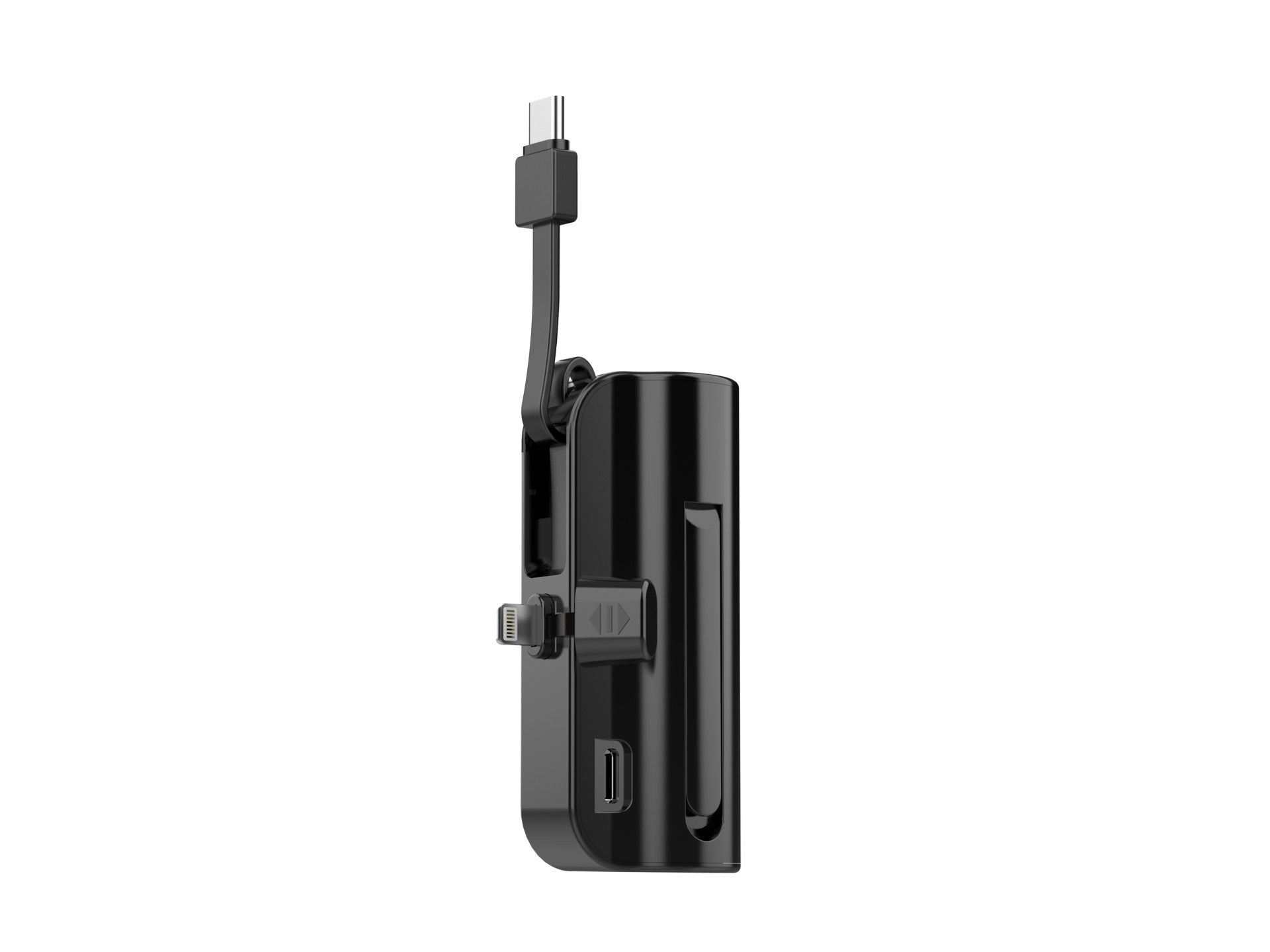 Techancy 5000mAh Portable Charger, TF2777, 2-in-1 iP+Type-c Charging Cable with Phone Holder, Black