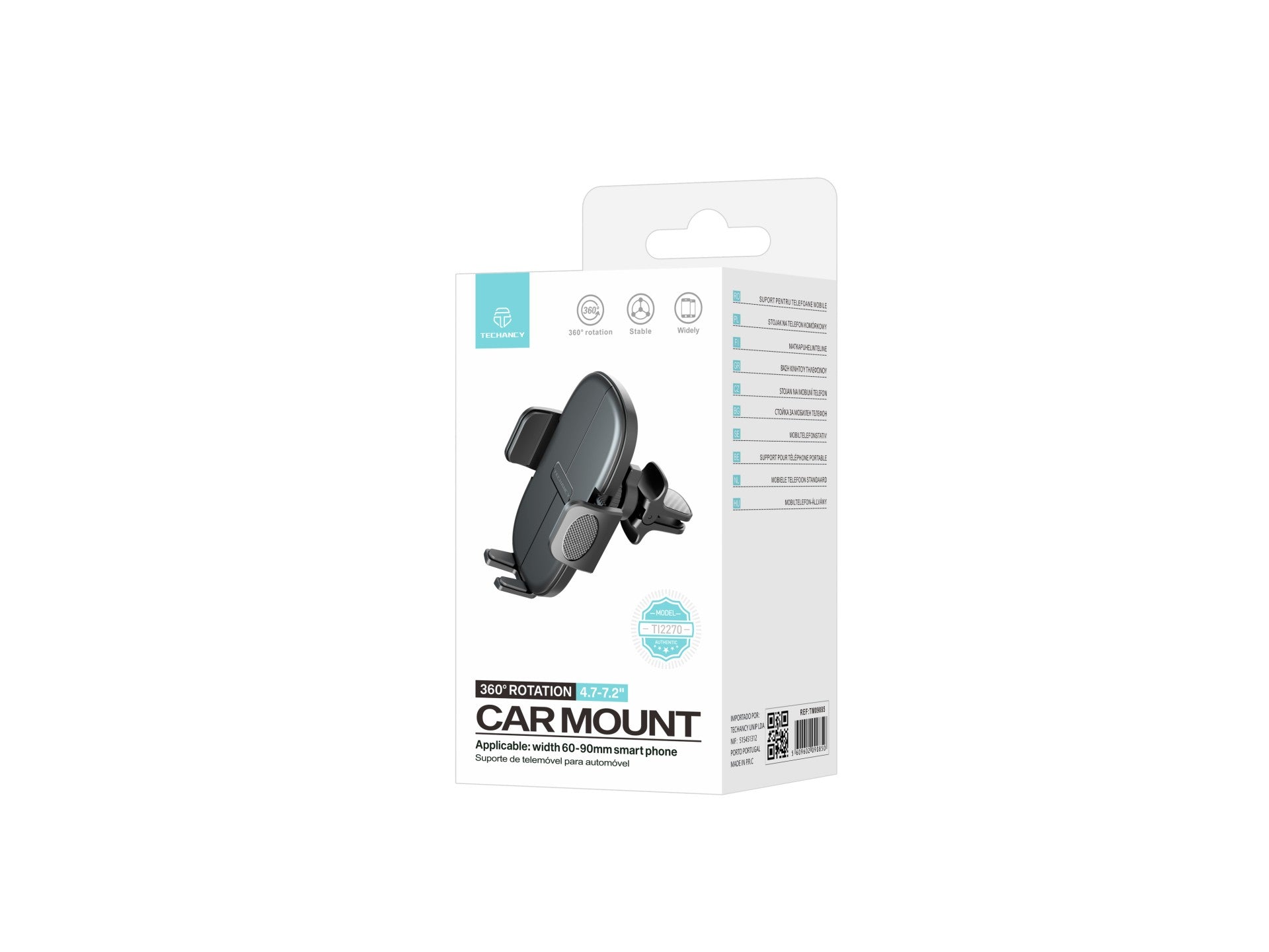 Techancy Suporte Para Telemóvel Para Automóvel Ti2270, Ajustável A Diferentes Telemóveis, Abertura E Fecho Com Um Toque.