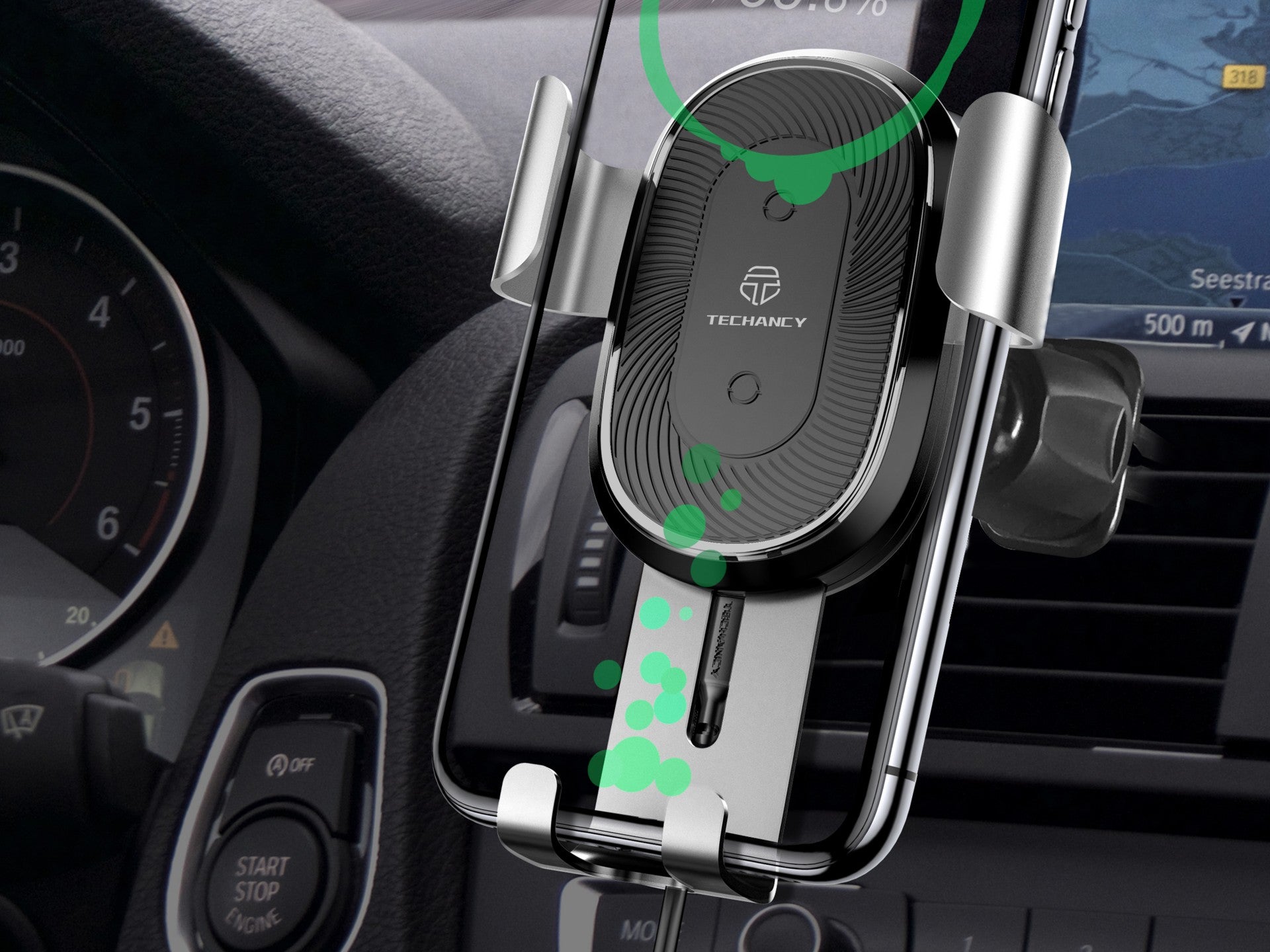 Techancy TF2795 Wireless Charging Car Phone Holder, 15W Charging, Gravity Link Technology