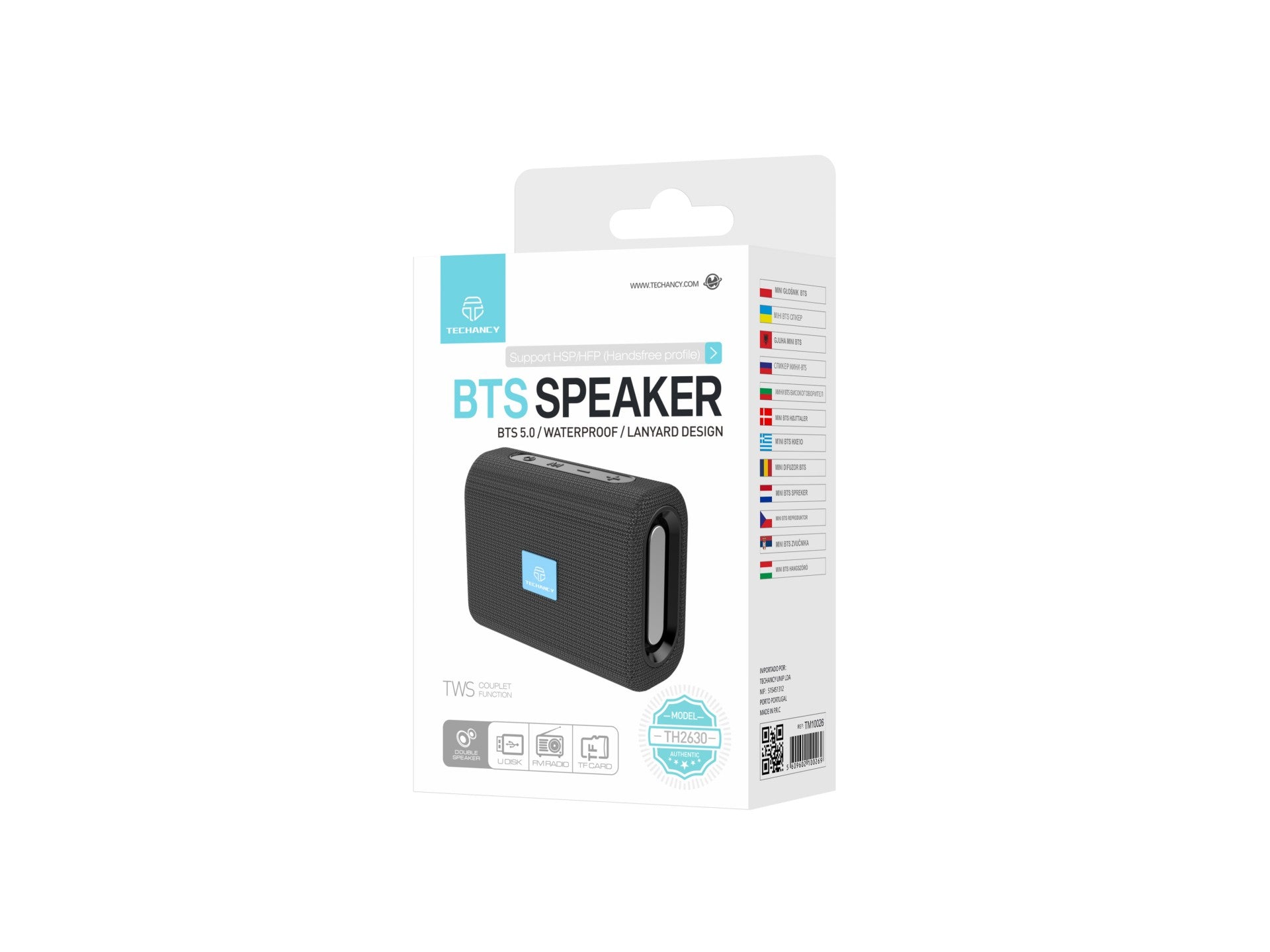 Techancy Mini Wireless Speaker Black TH2630, Built-in Battery Playback, Bluetooth 5.0 Connectivity, TWS Support