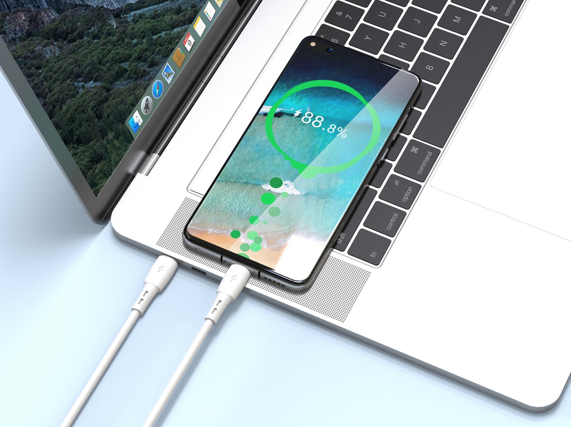 Techancy Cabo De Dados USB C to USB C Branco TB1778, Carregamento Pd60W, 30cm Adequado Para Utilização Com Power Bank