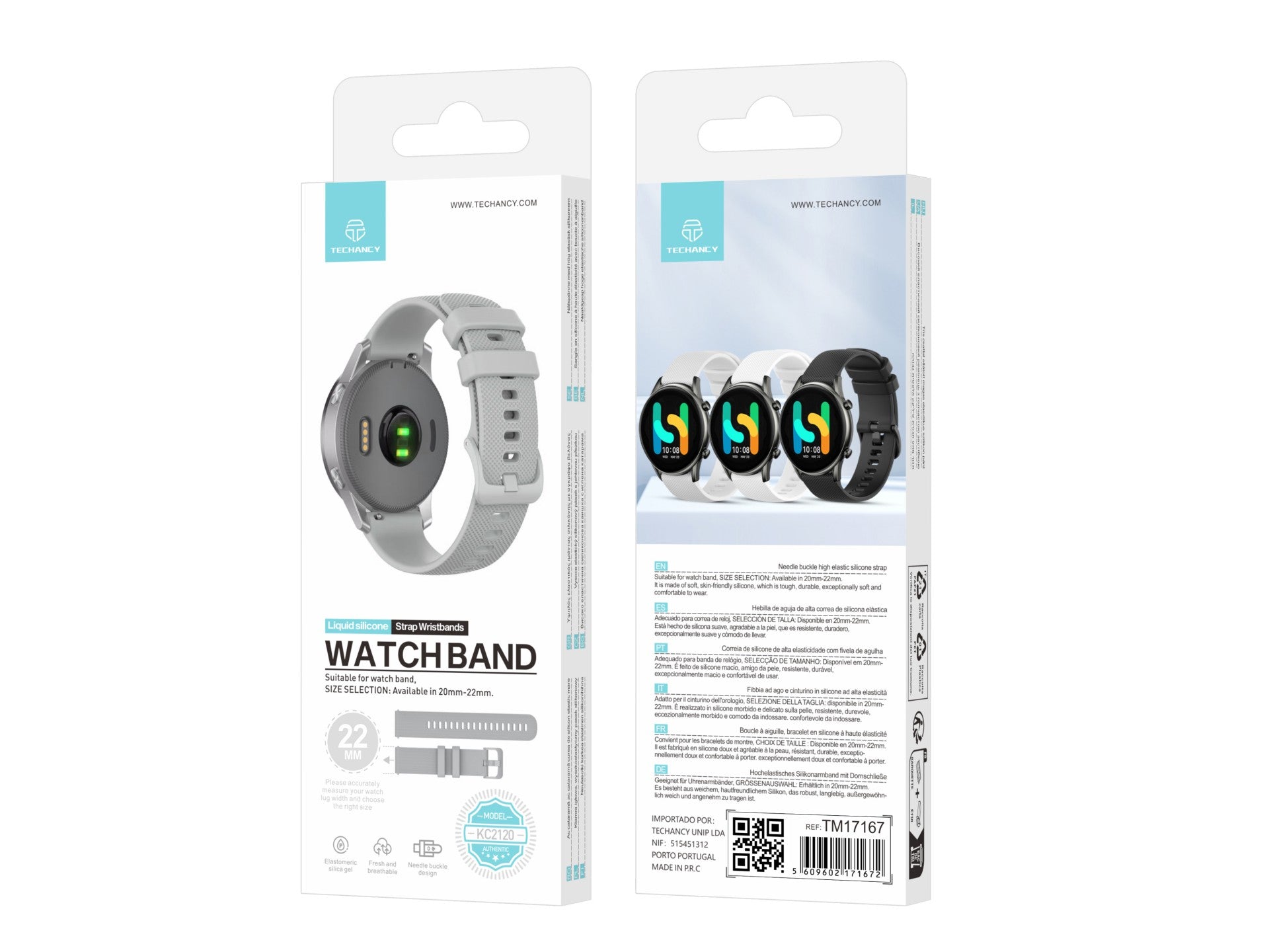 Techancy Bracelete Para Relógio Inteligente Cinzenta KC2120 De 22 Mm, Compatível Com Samsung Galaxy Watch/Huawei Watch