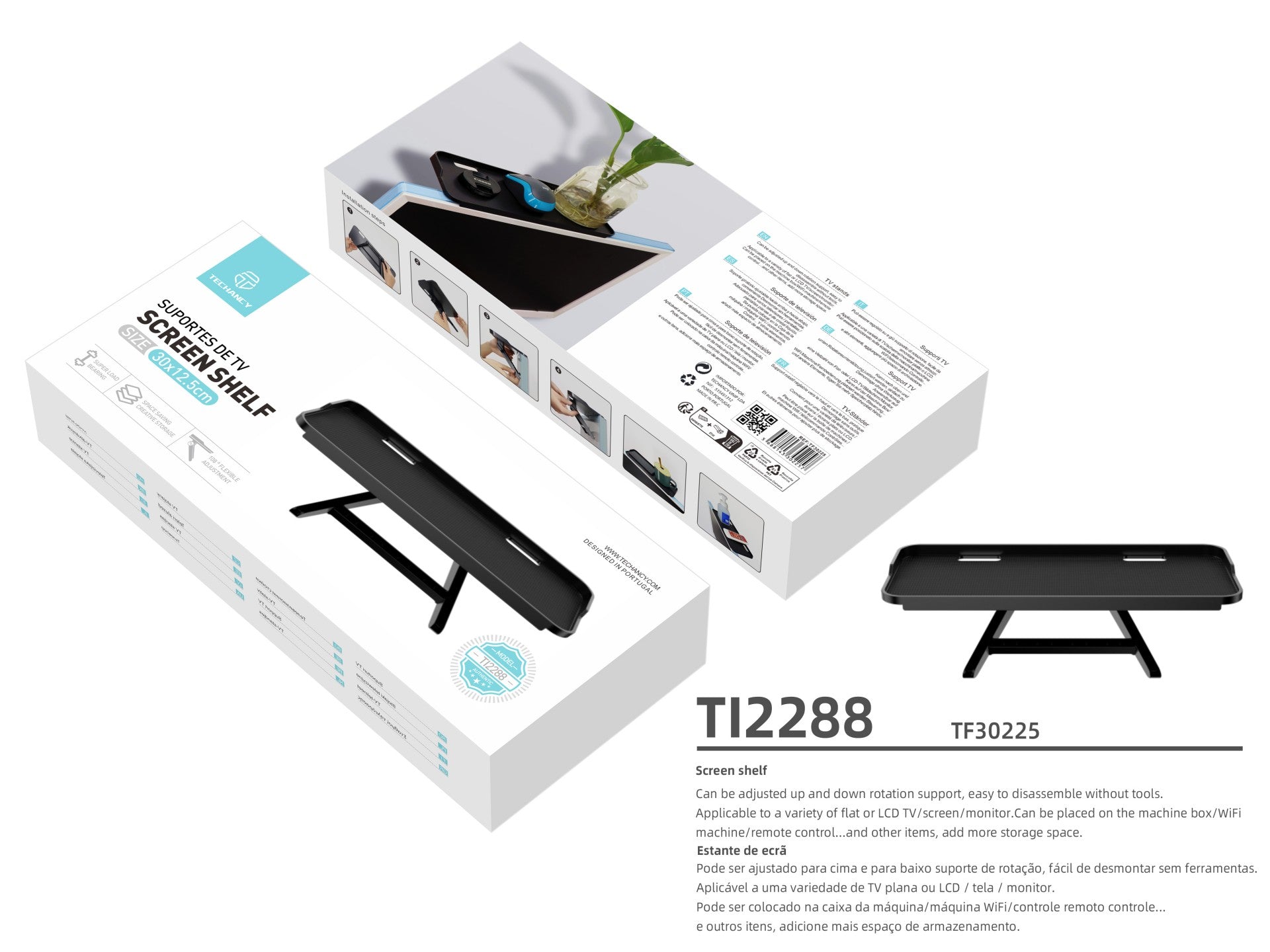 Suporte para monitor Techancy, bandeja para montagem de PC e TV, TI2288, preto