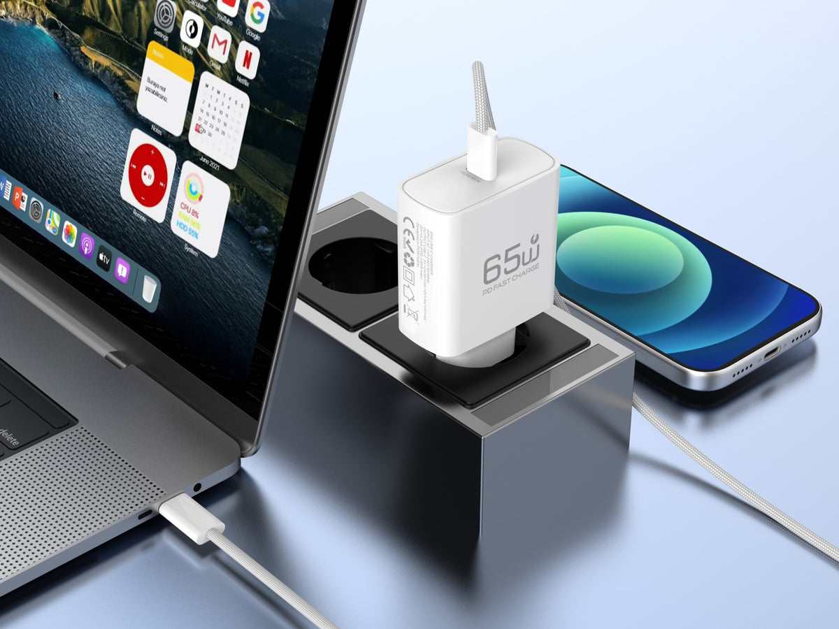 Carregador USB-C 65W TECHANCY TA2845, PD 3.0 PPS, Carregamento Rapido, Cabo USB-C para USB-C 60W de 1,5 m Incluido
