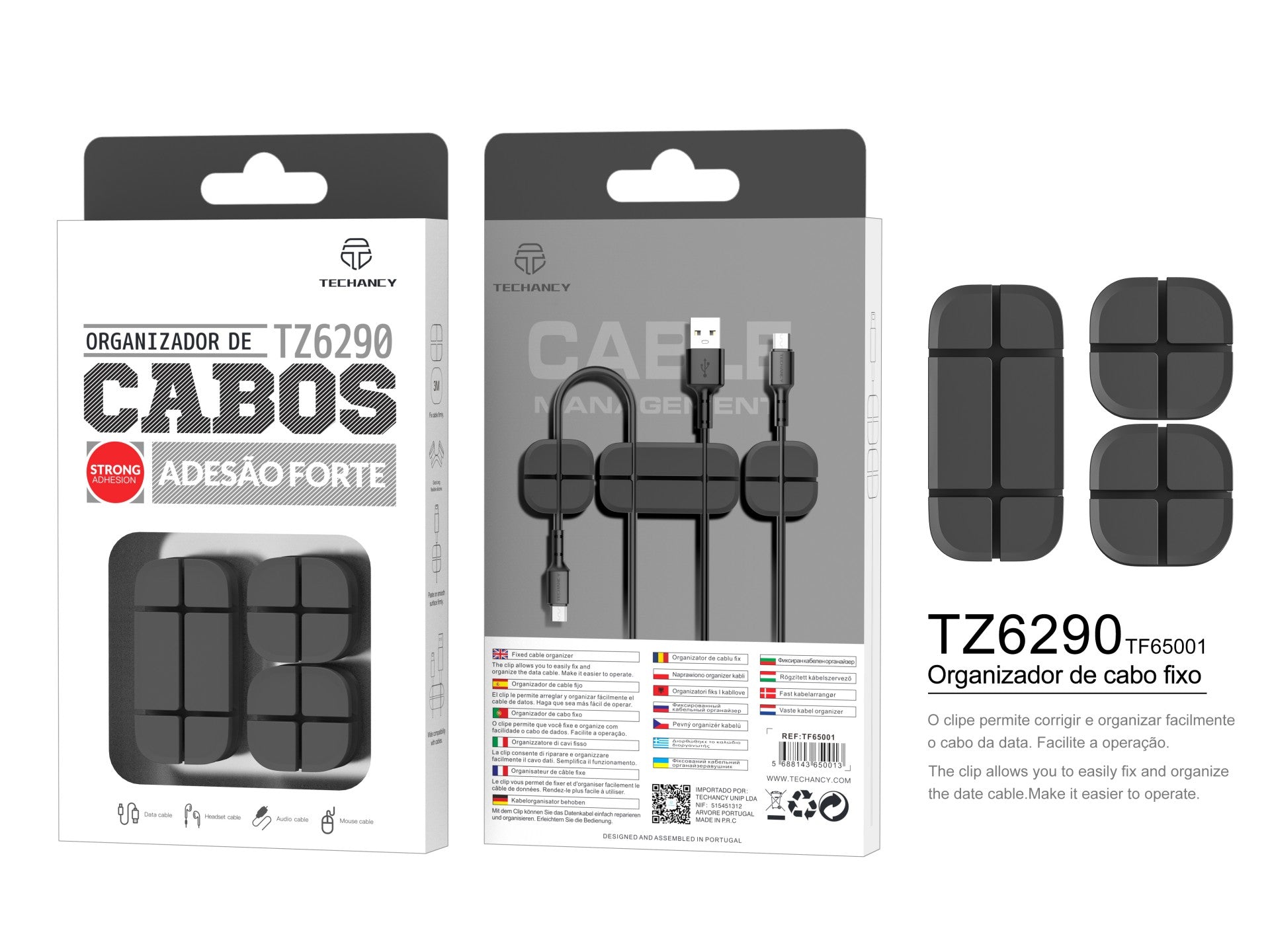 Techancy cable organizer, TZ6290, pack of 3, keeps cables organized to keep your desk tidy, black.