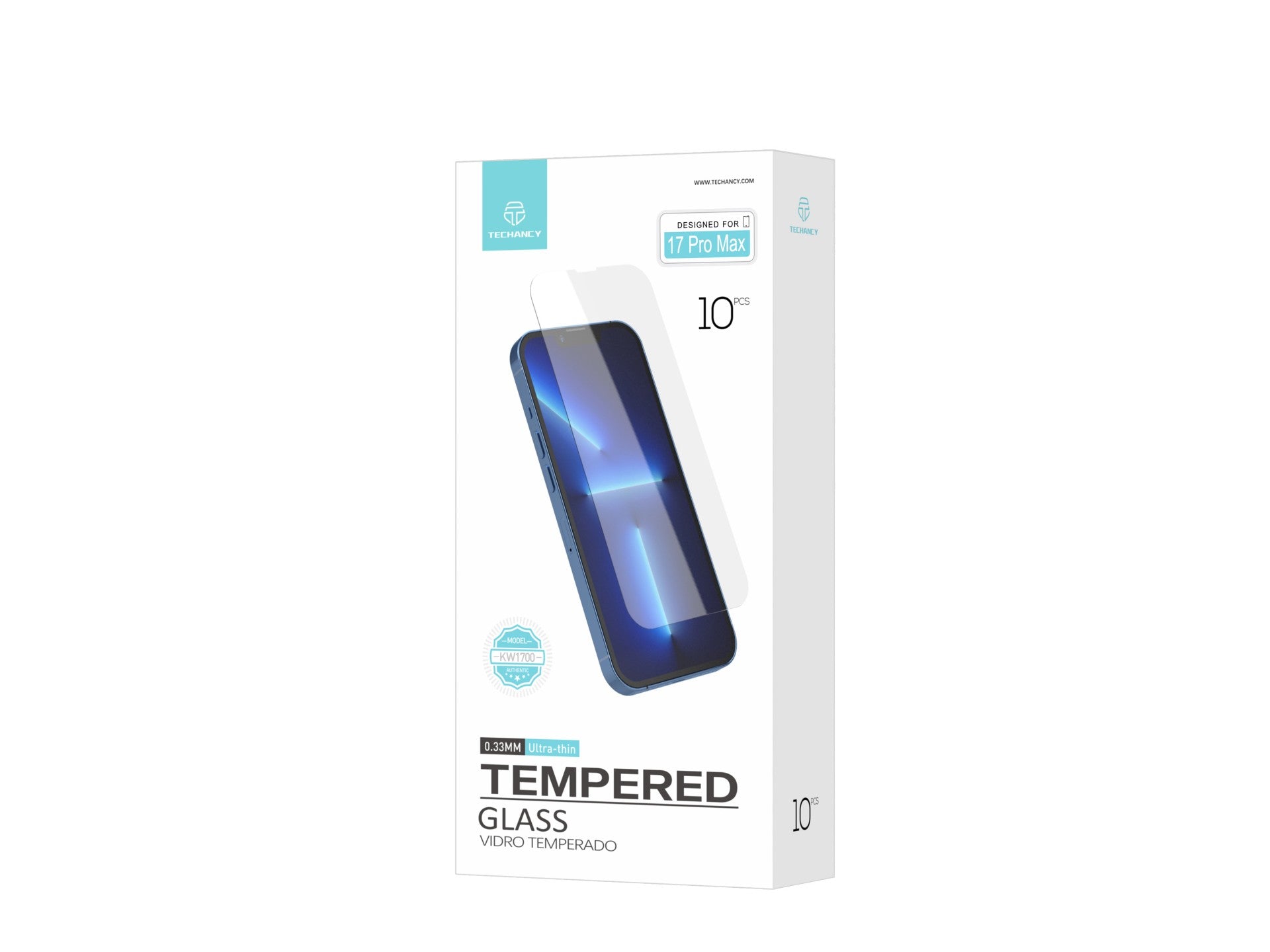 Protector de pantalla de vidrio templado Techancy para iPhone 17 Pro Max KW1700, 0,33 mm, ultrafino, antihuellas, antiarañazos, HD transparente