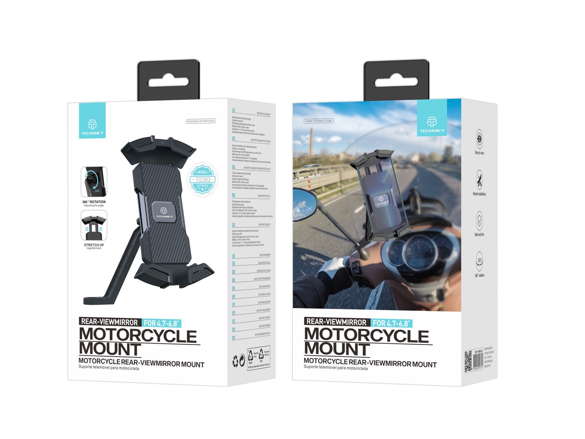 Soporte para teléfono para motocicleta Techancy Ti2303, de 4,7 a 6,8 pulgadas, para espejo retrovisor de motocicleta, no se mueve fácilmente.