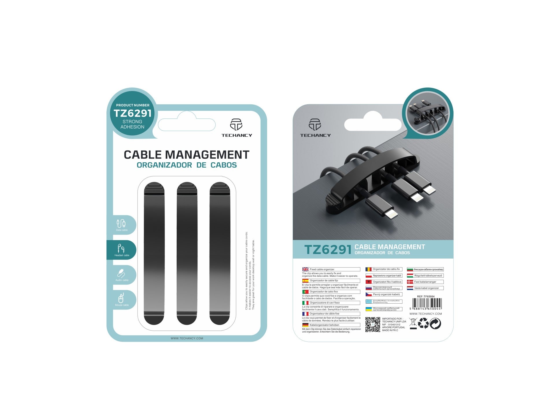 Portacables Techancy, TZ6291, paquete de 3, fácil de abrir y cerrar para guardar cables, color negro.