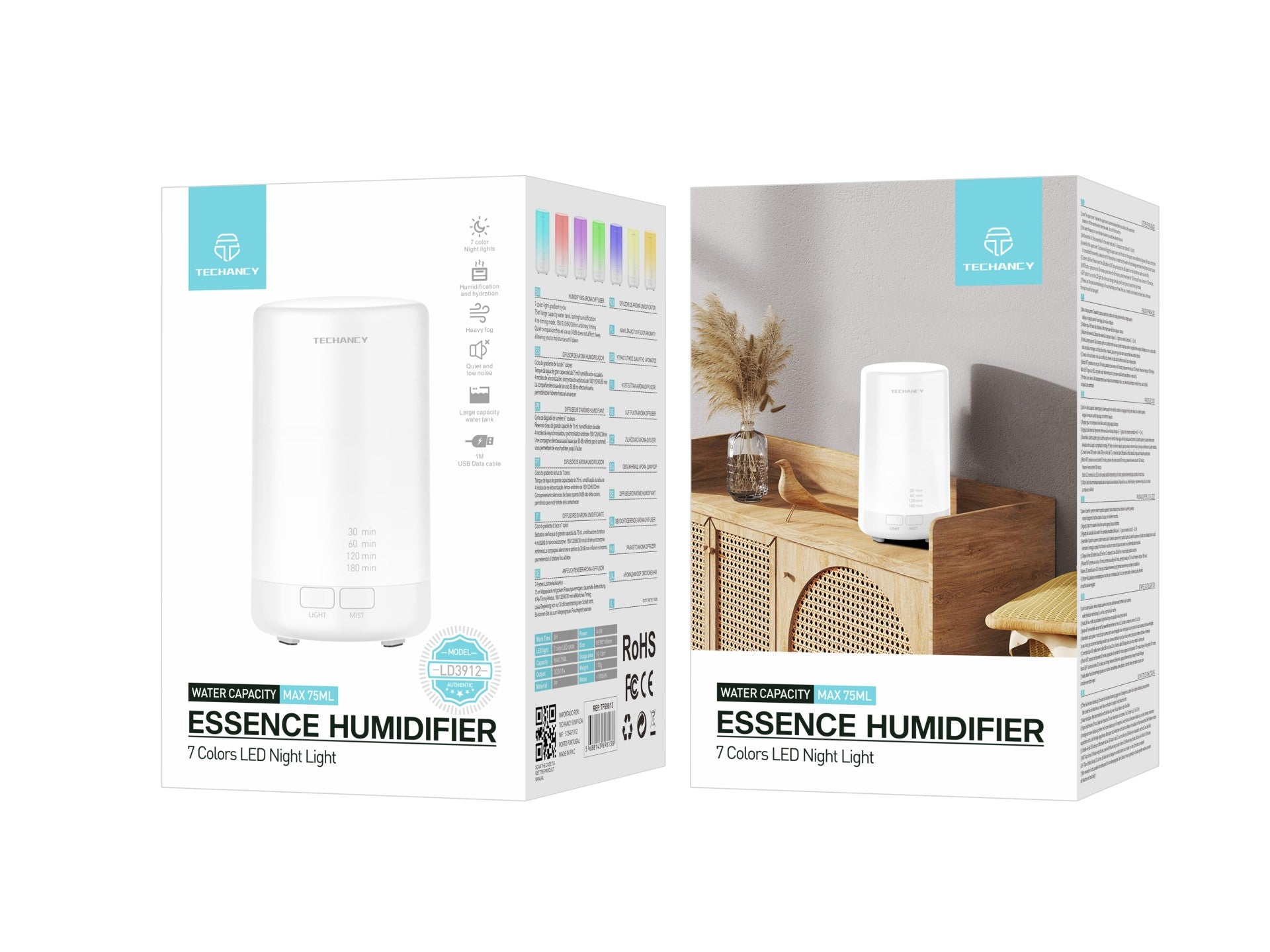 Techancy Aromatherapy Diffuser, LD3912, with Humidifier Function, White