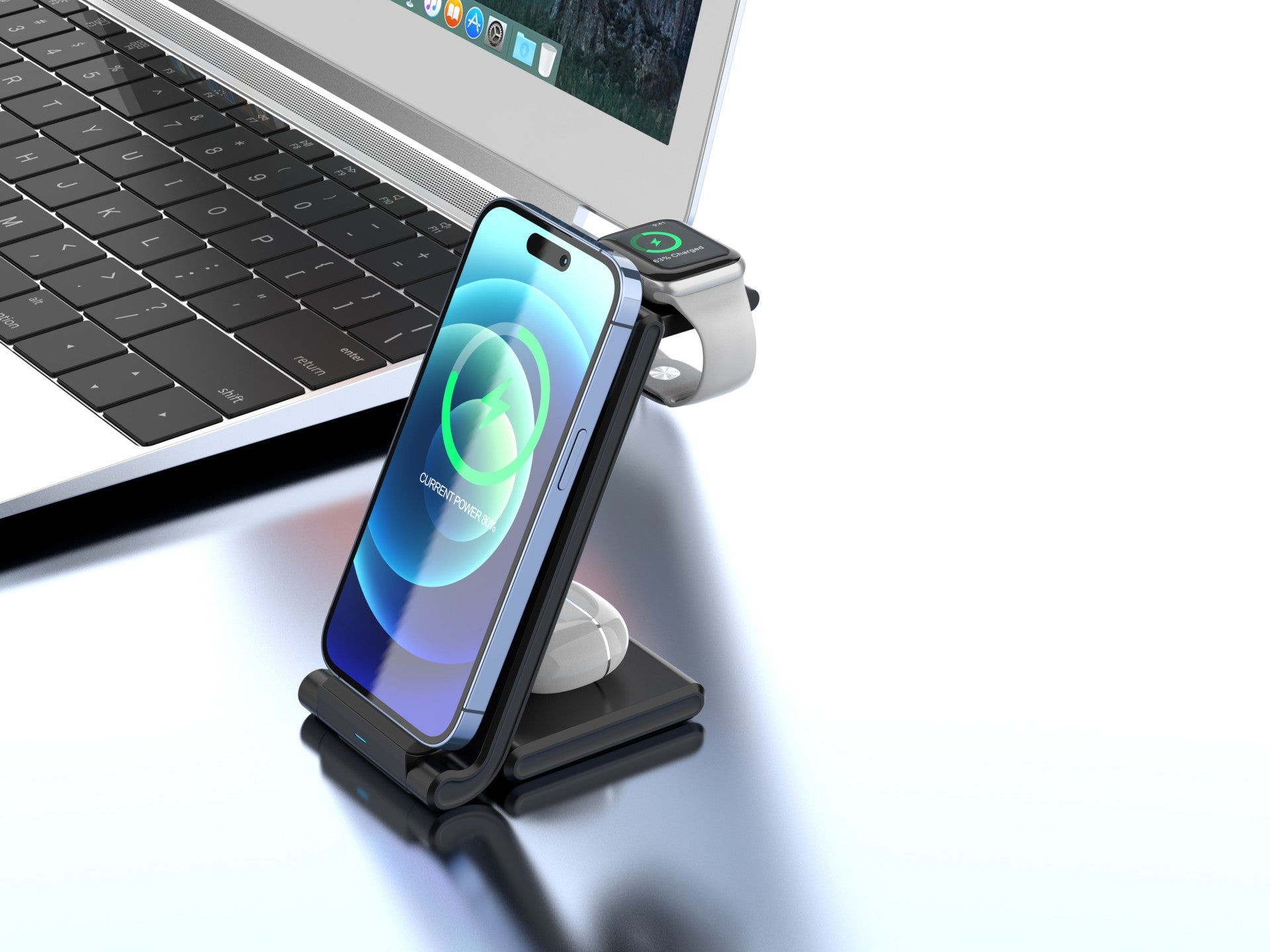 Cargador inalámbrico Techancy 3 en 1 de 15 W TF2796, compatible con teléfonos, auriculares y relojes con pantalla plegable