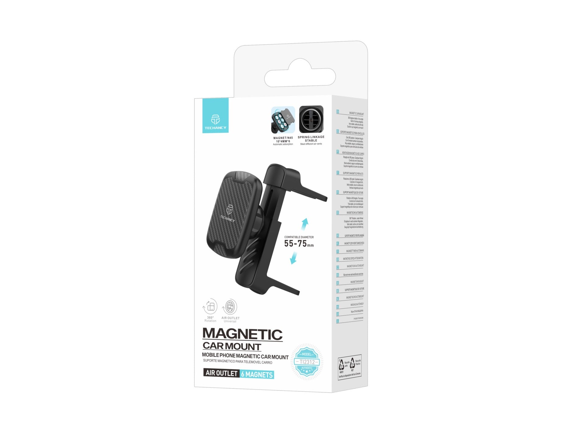 Techancy Suporte Magnético Para Telemóvel Para Automóvel Ti2312 Preto, Compatível Com As Saídas De Ar Redondas Da Mercedes-Benz